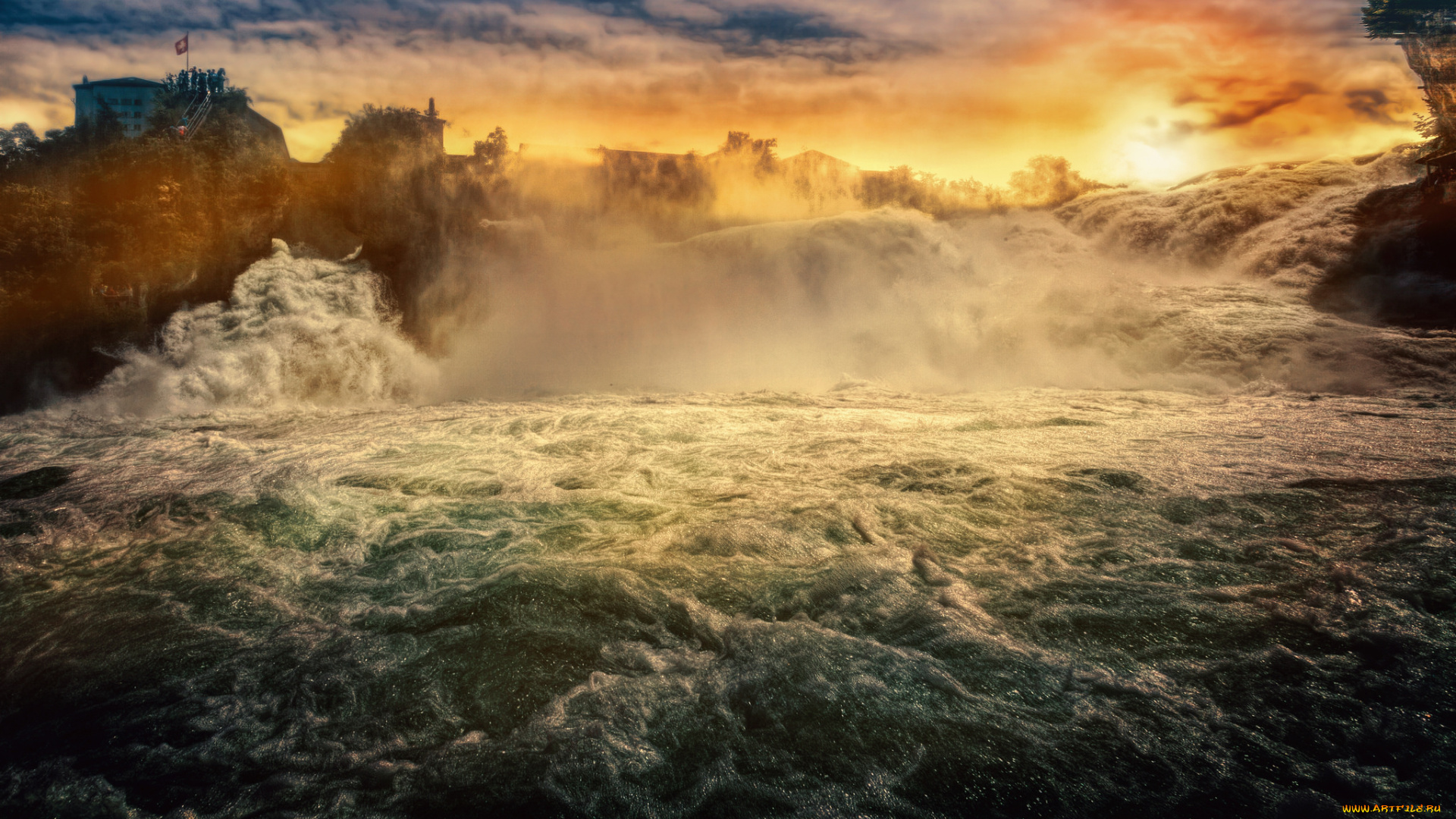 природа, восходы, закаты, река, закат, водопад, поток