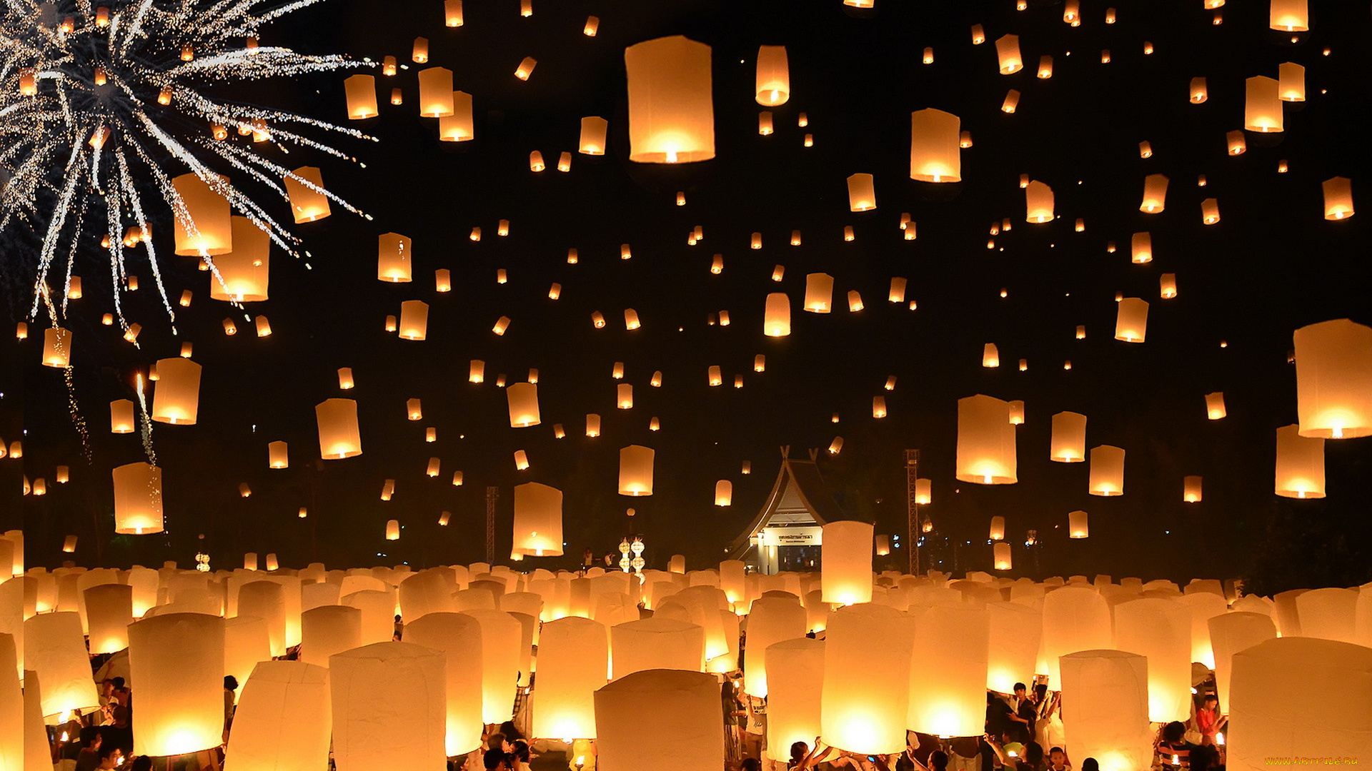 разное, -, другое, праздник, фонарики, ночь, floating, lanterns, thailand, loi, krathong, festival