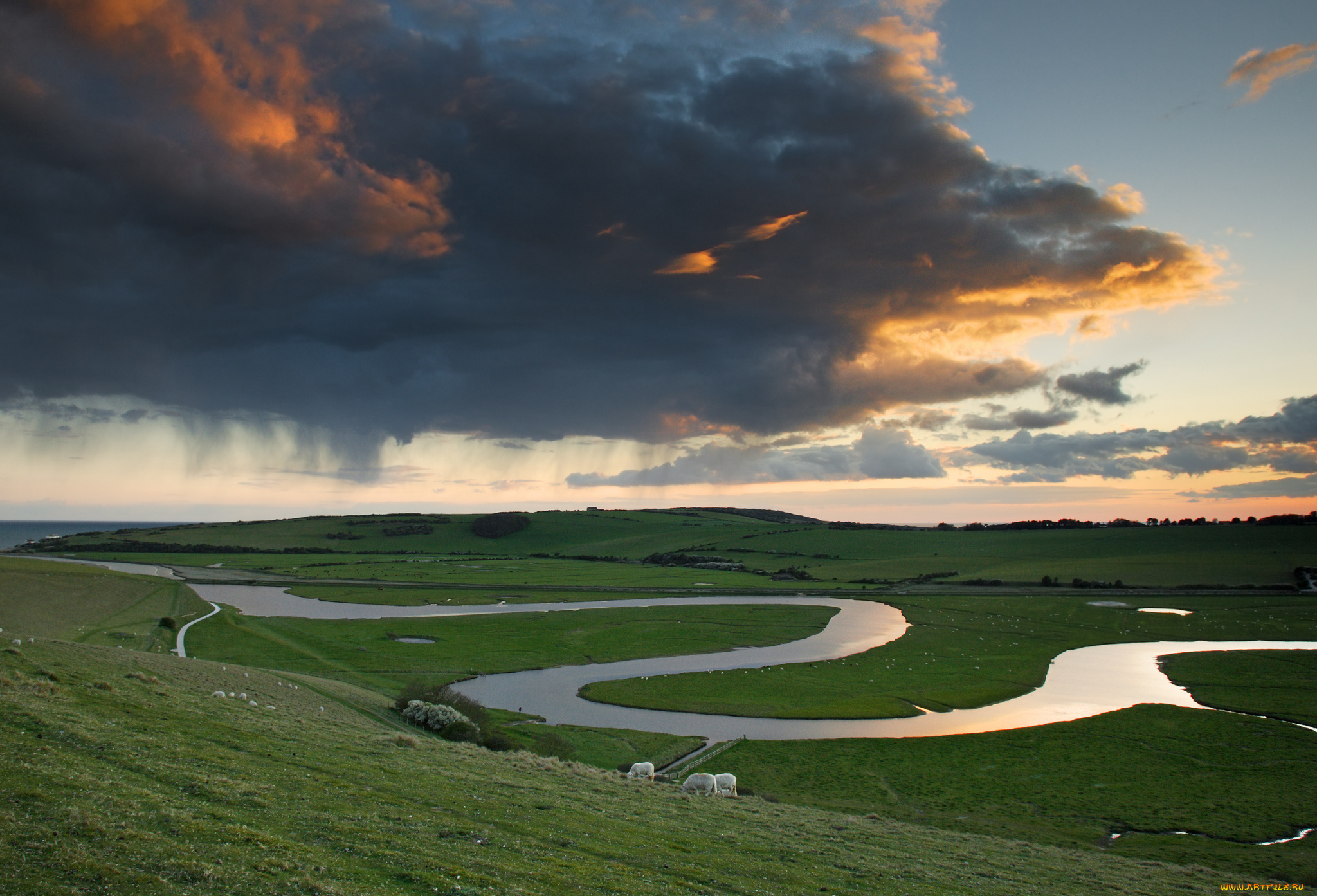 природа, реки, озера, небо, река, облака, луг