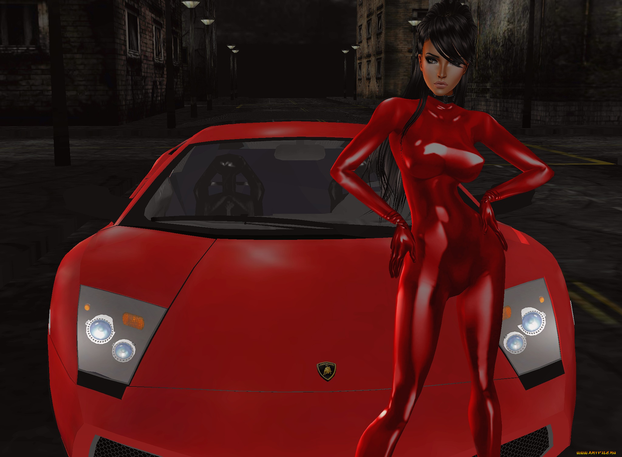 автомобили, 3d, car&girl, взгляд, девушка, автомобиль, фон