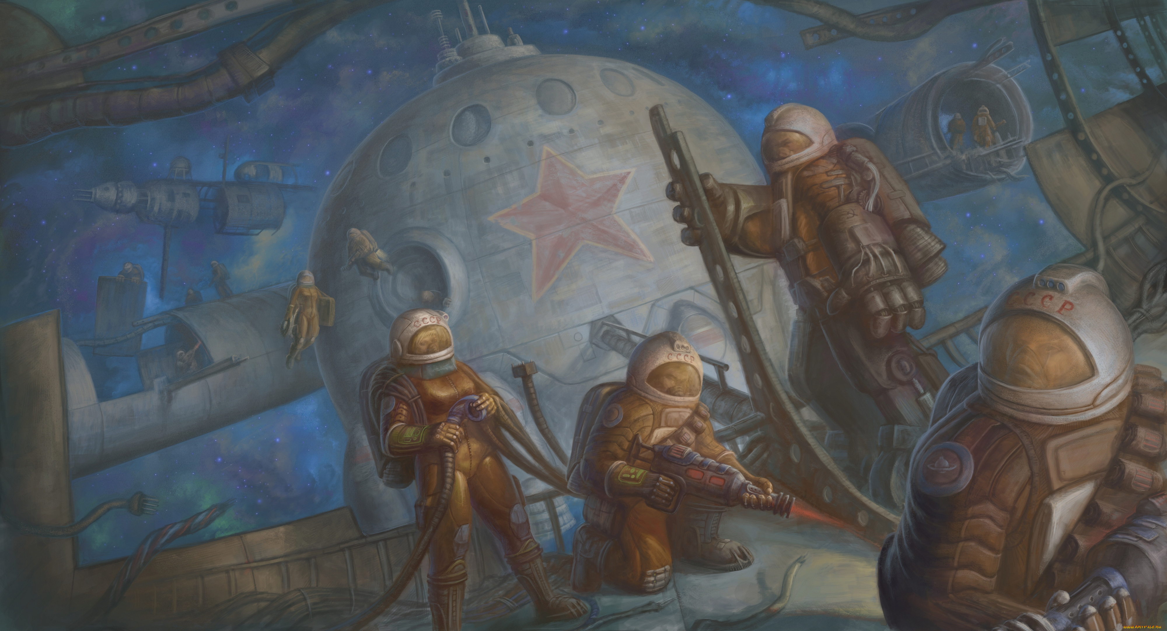 фэнтези, космические, корабли, , звездолеты, , станции, люди, космос, работа, космонавты, орбика