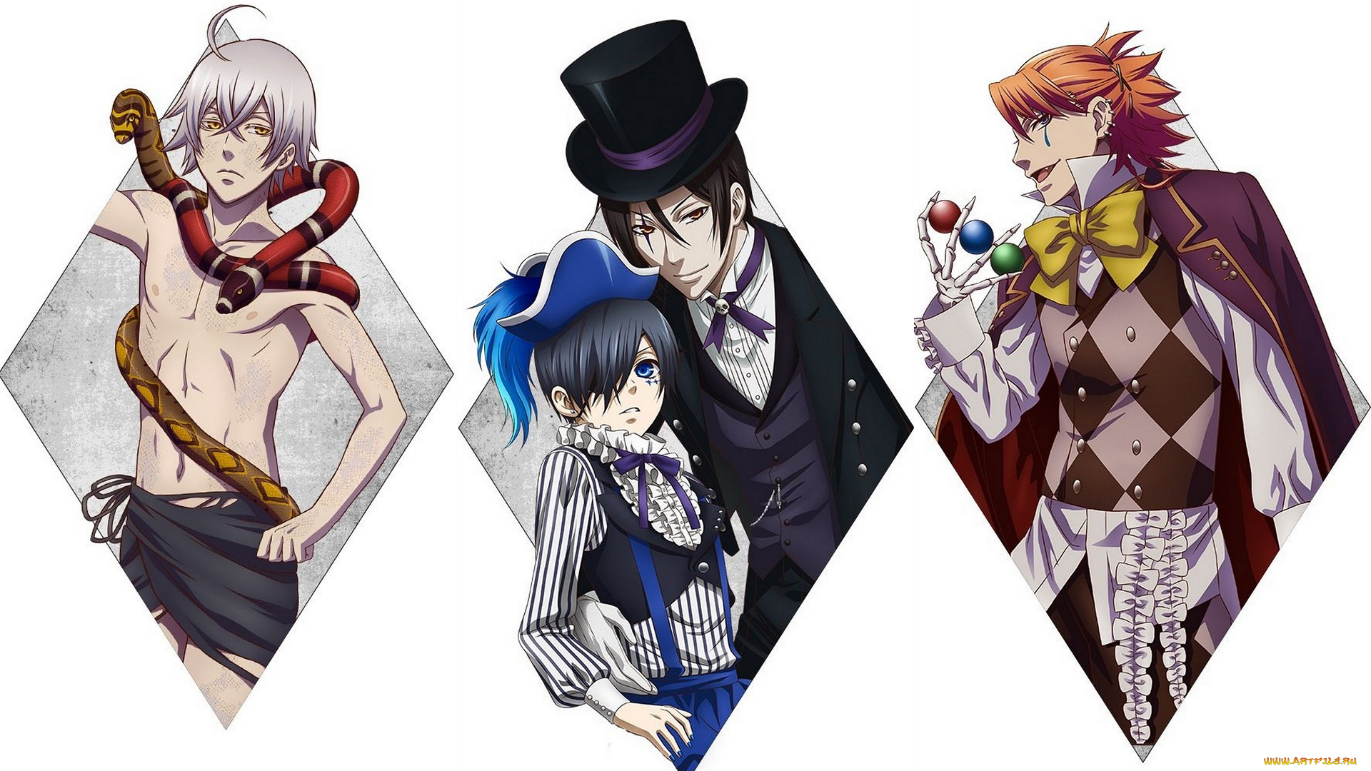 аниме, kuroshitsuji, тёмный, дворецкий, книга, цирка