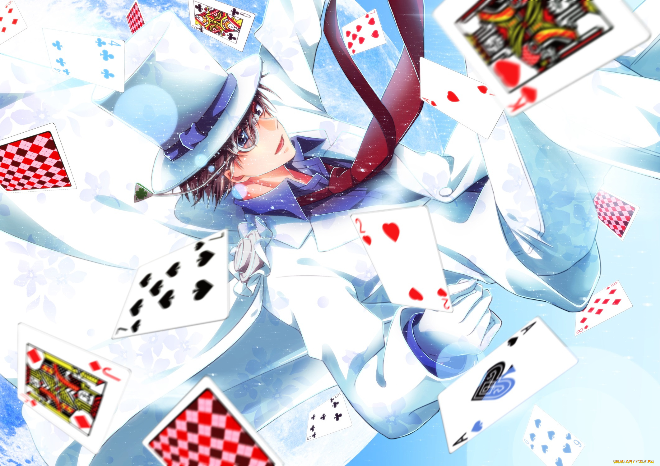 аниме, detective, conan, , magic, kaito, парень, карты