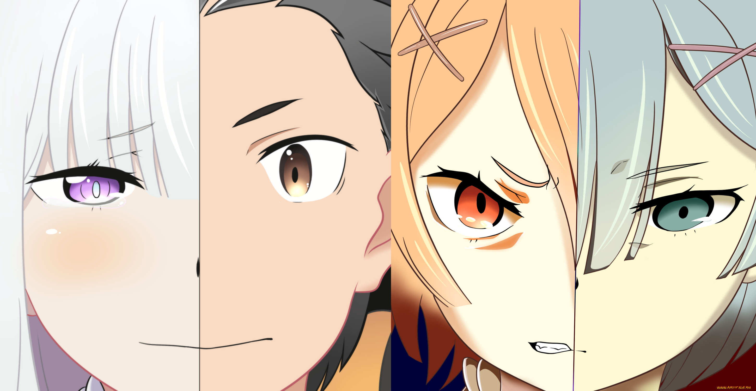 аниме, re, , zero, kara, hajimeru, isekai, seikatsu, рем, рам, субару, эмилия