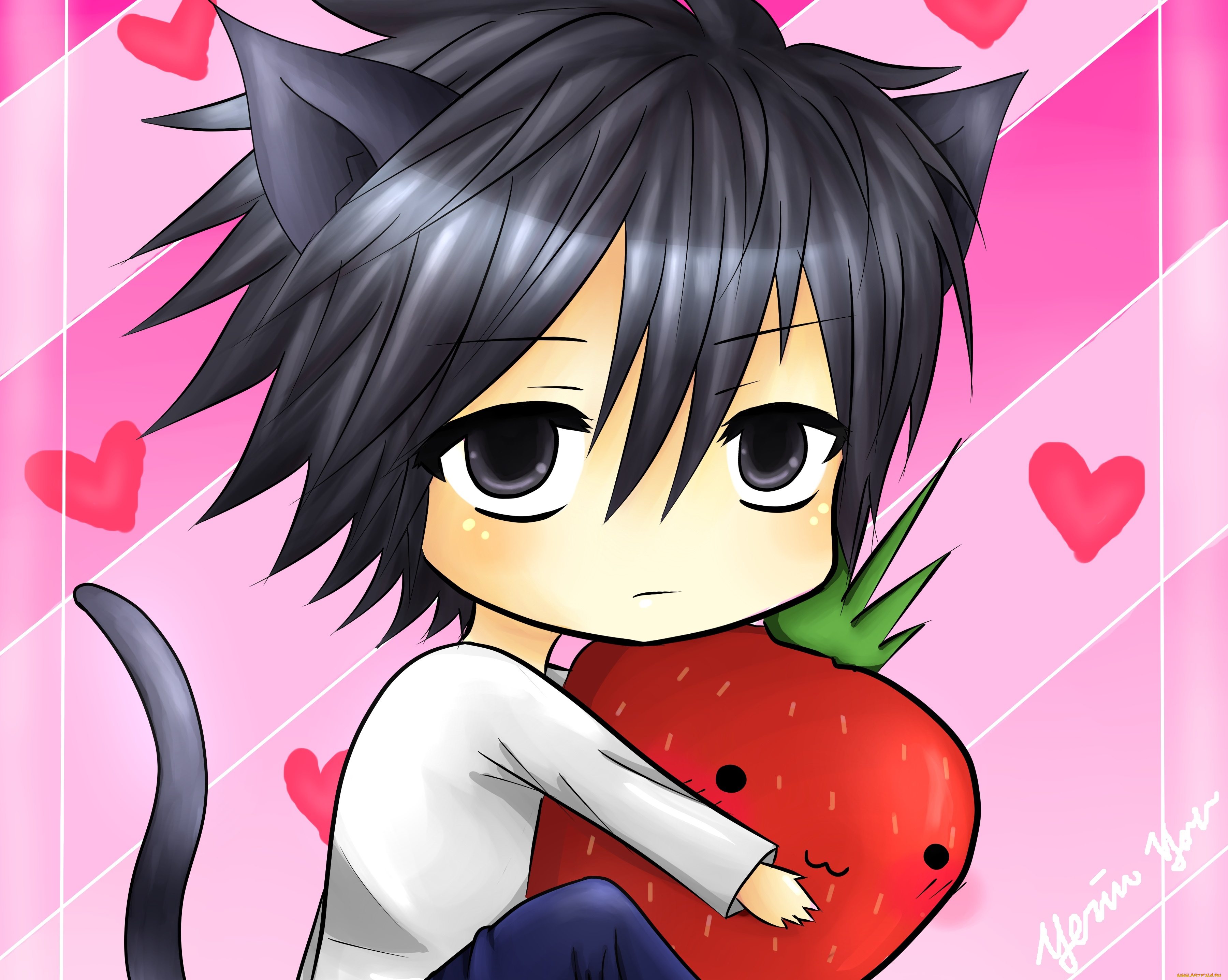 аниме, death, note, л, котёнок