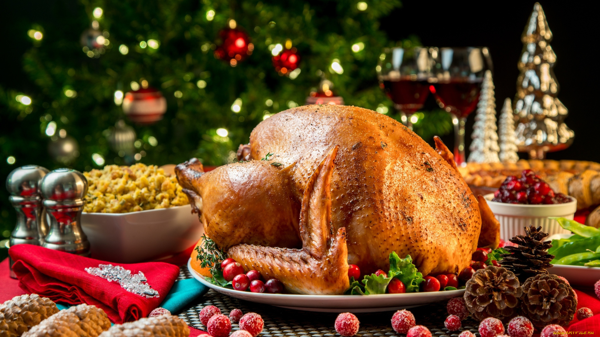 еда, мясные, блюда, индейка, клюква, угощение, блюда, стол, праздник