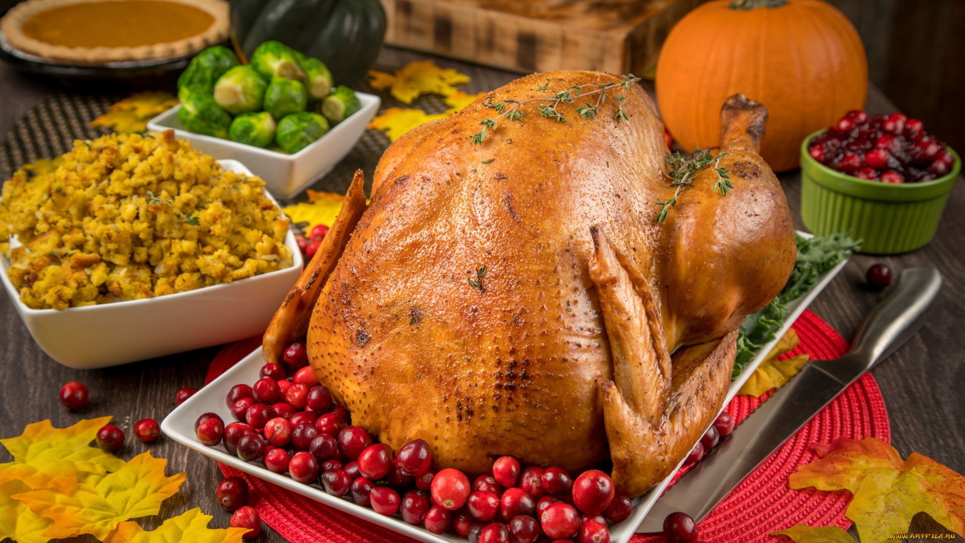 еда, мясные, блюда, тыква, индейка, брюссельская, капуста, клюква, птица