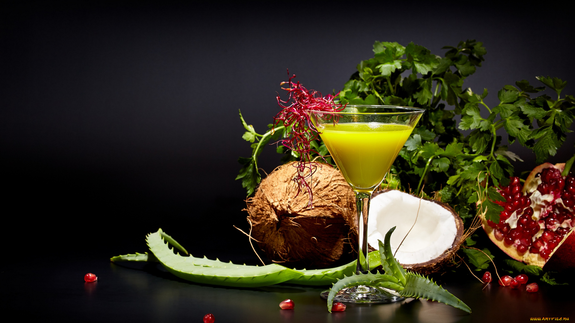 еда, напитки, , сок, алоэ, зелень, кокос, клубника, гранат, сок