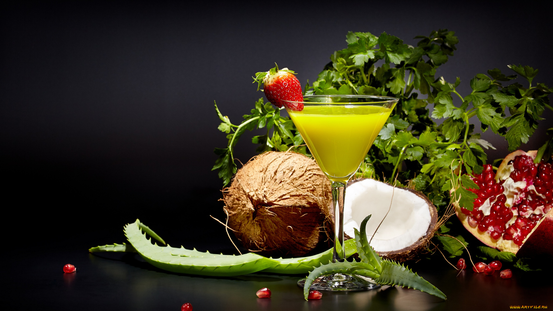 еда, напитки, , сок, алоэ, зелень, кокос, клубника, гранат, сок