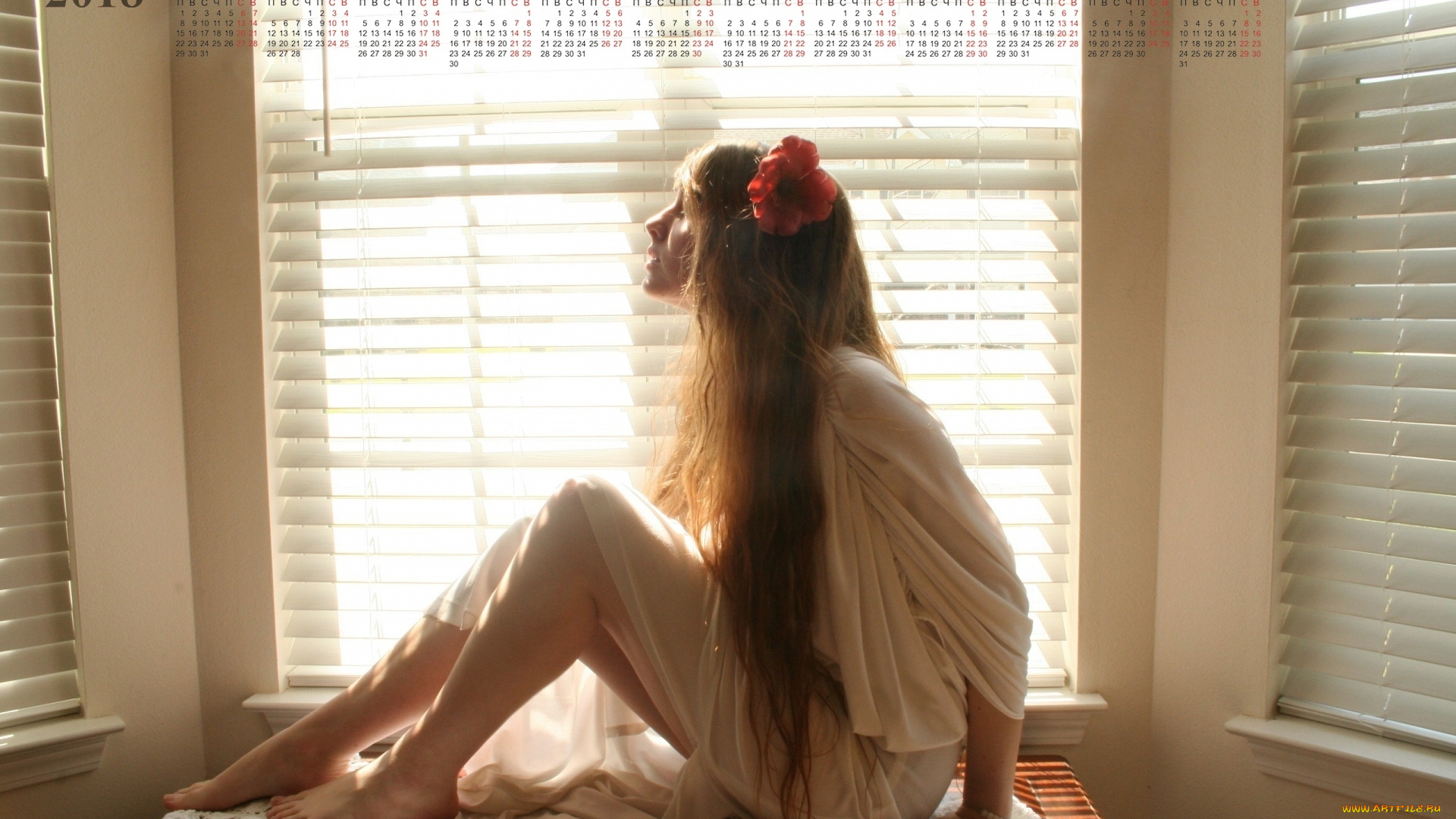 календари, девушки, окно, профиль