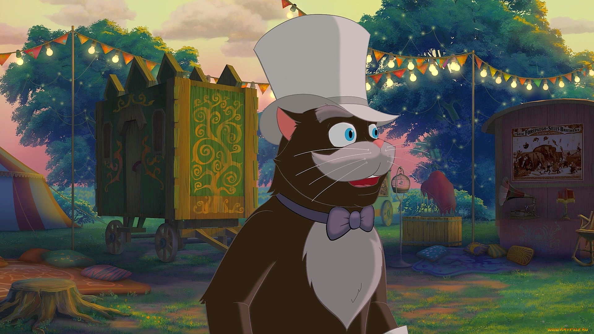 мультфильмы, иван, царевич, и, серый, волк, 2, цилиндр, кот, галстук, цирк, лампочка, улица