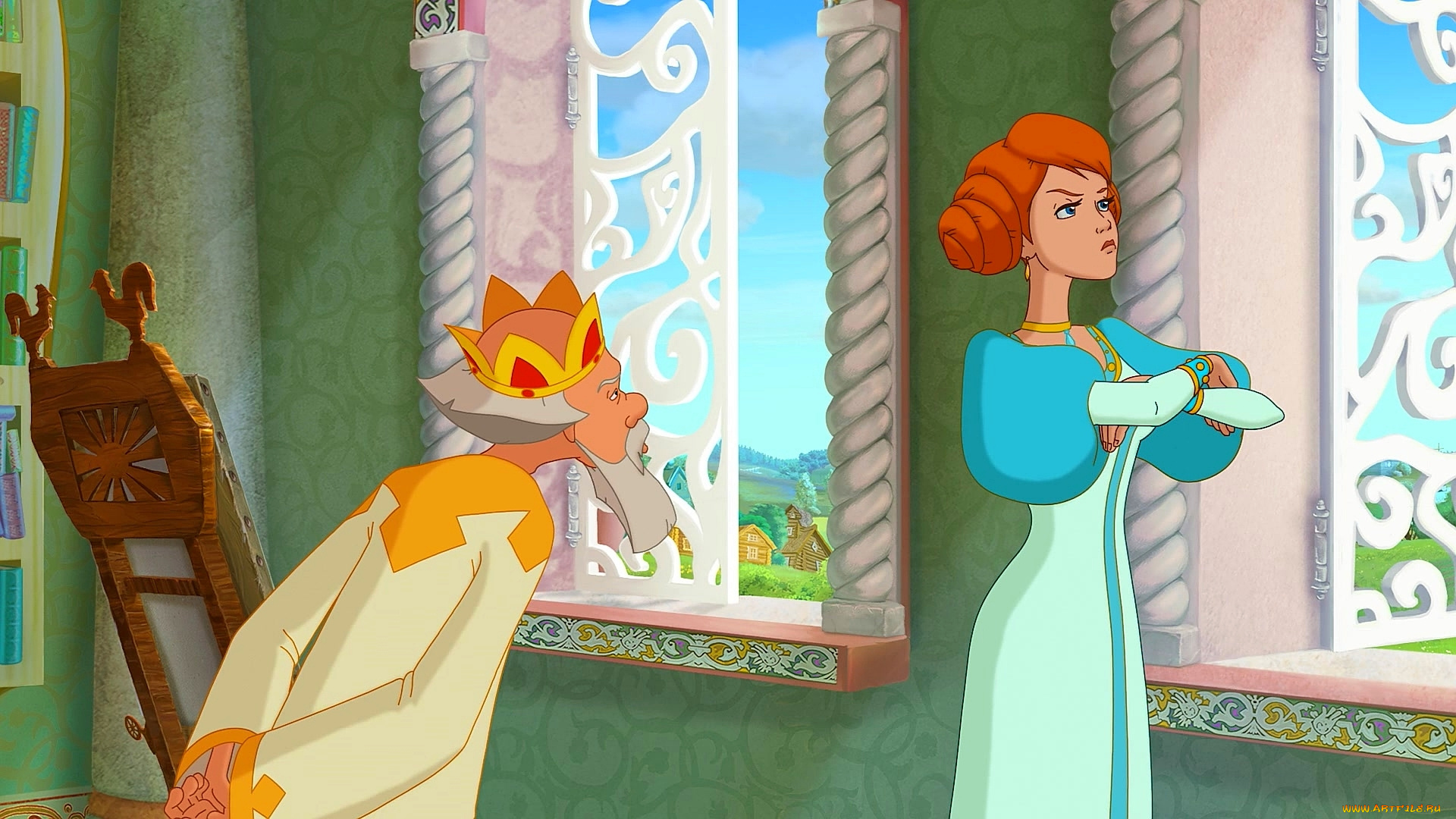 мультфильмы, иван, царевич, и, серый, волк, 2, дедушка, девушка, окно, царь