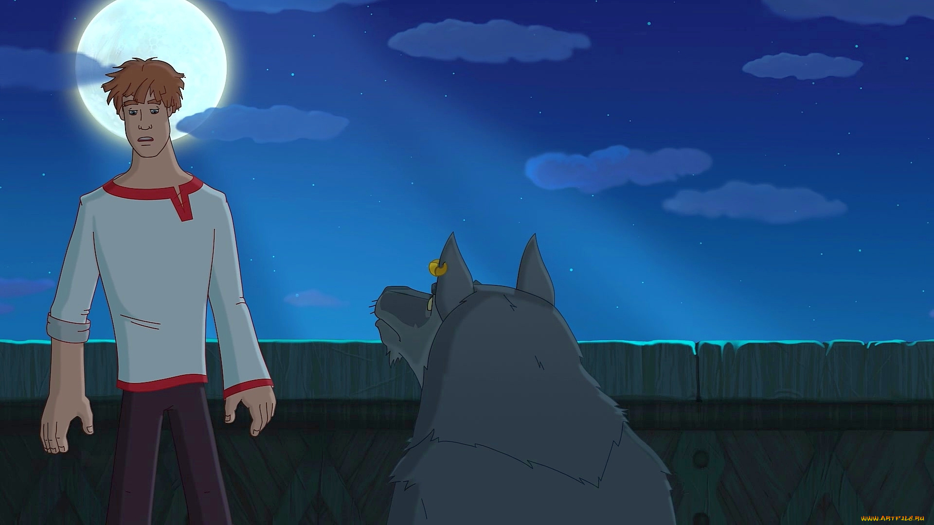 мультфильмы, иван, царевич, и, серый, волк, 2, парень, луна, ночь, волк