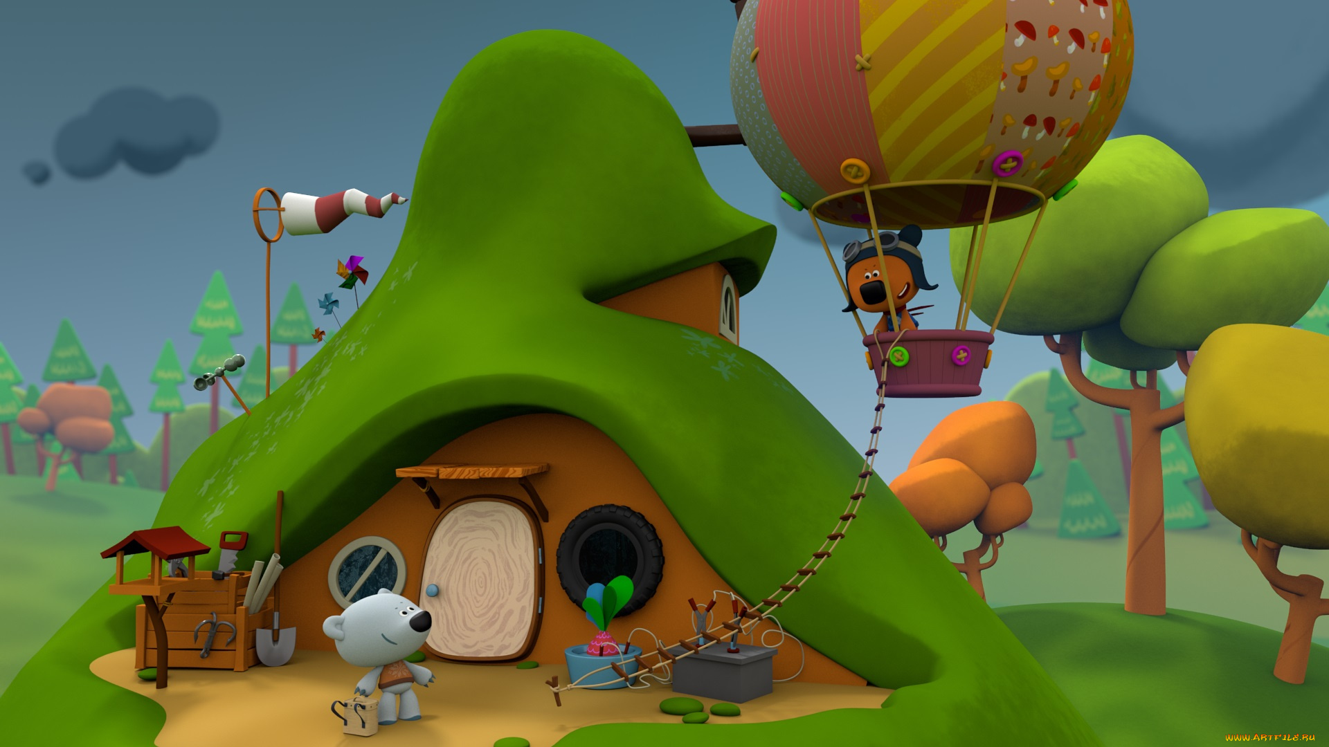 мультфильмы, ми-ми, мишки, лес, дом, мишка, ми, мишки, мультик