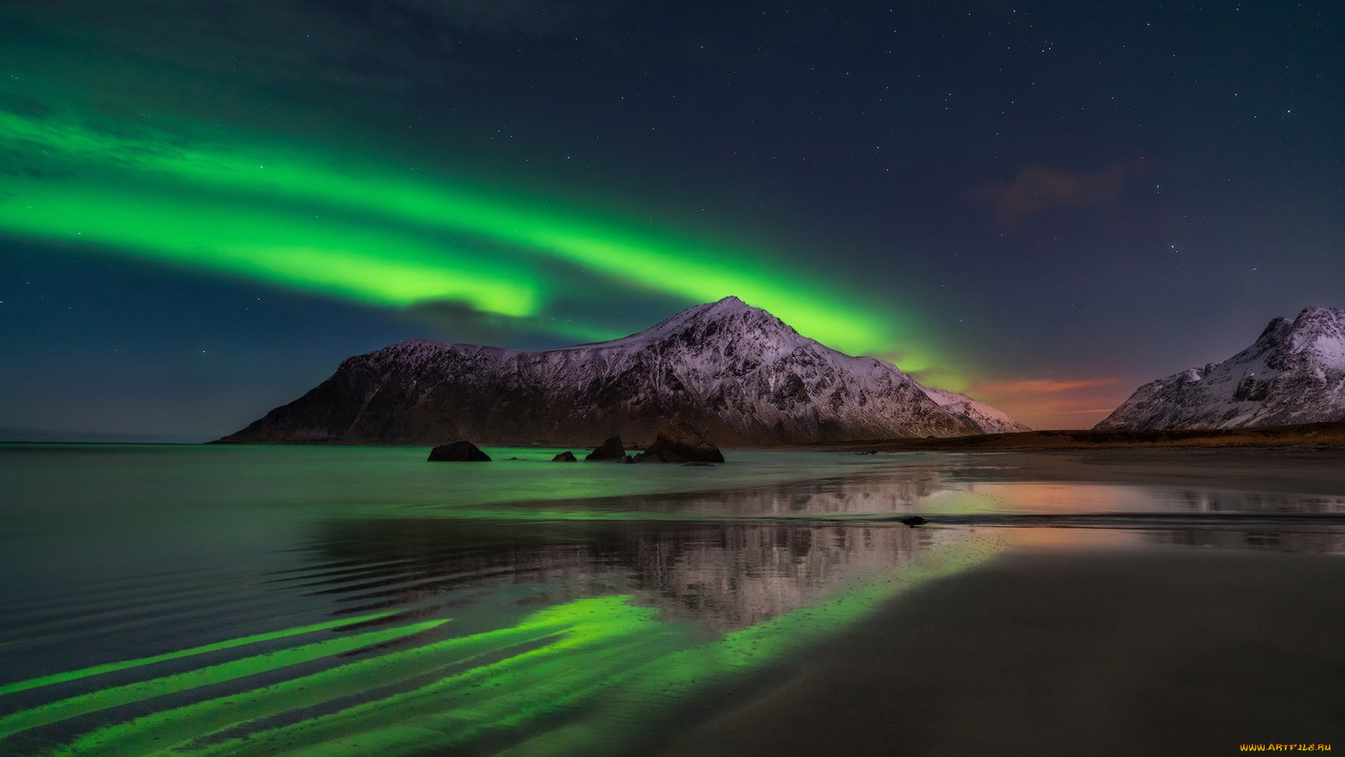 природа, северное, сияние, простор