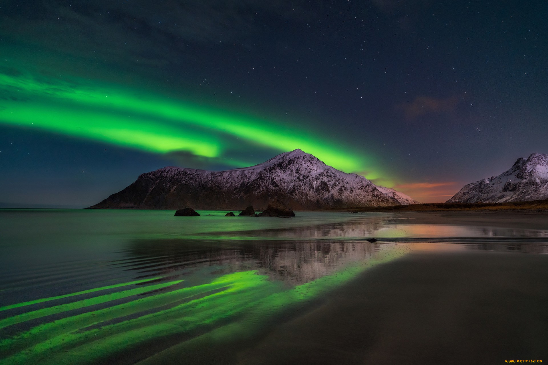 природа, северное, сияние, простор