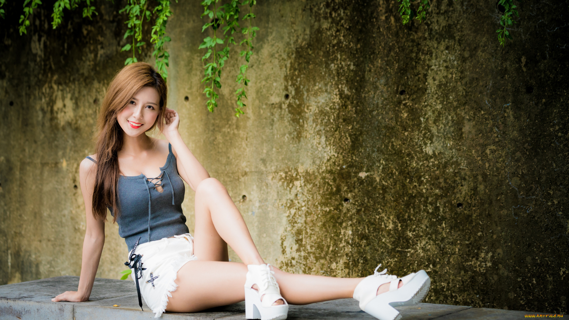 девушки, -unsort, , азиатки, женщины, модель, длинные, волосы, брюнетка, высокие, каблуки, улыбка, смотрит, на, зрителя