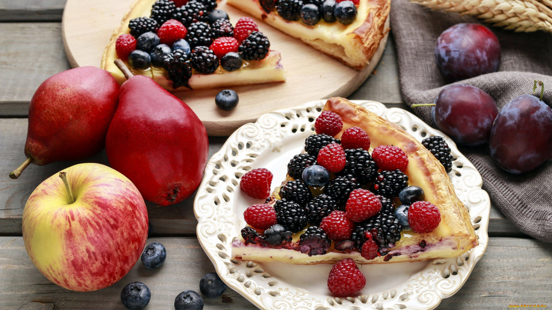 еда, пироги, пирог, малина, ежевика, ягодный, яблоко, груши, сливы