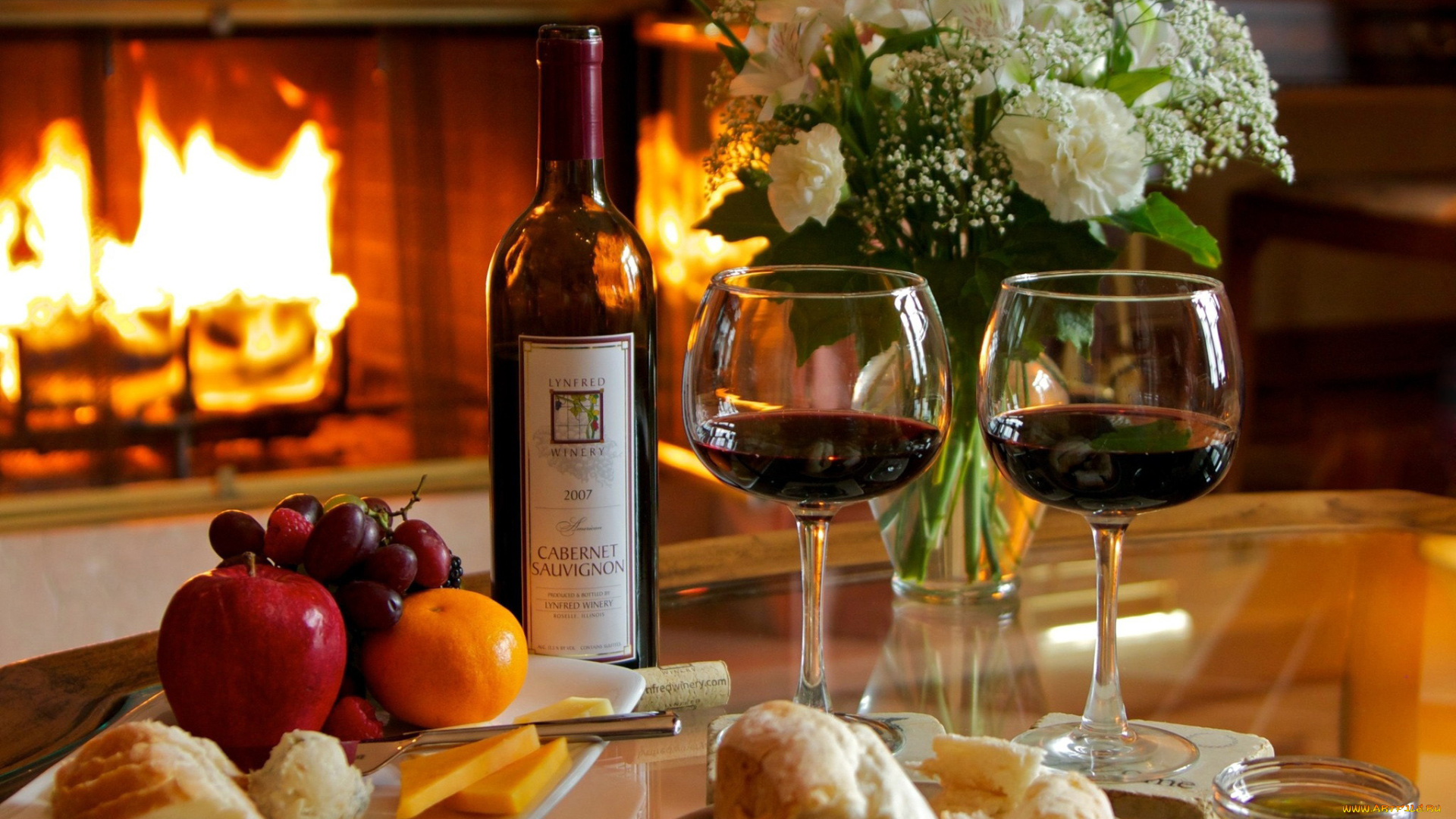 еда, разное, вино, фрукты, сыр, огонь