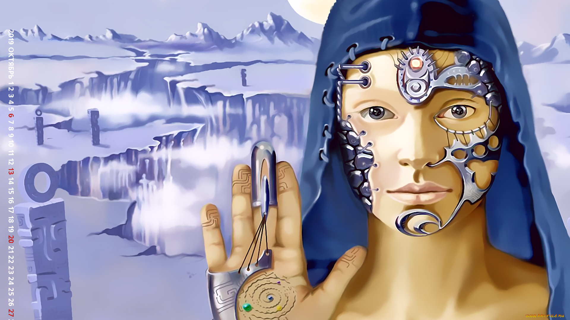 календари, фэнтези, девушка, капюшон, 2019, calendar, механизм