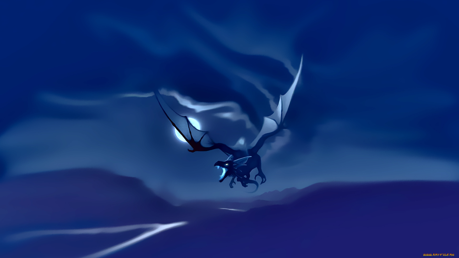 календари, фэнтези, дракон, полет, синий, фон, calendar, 2019