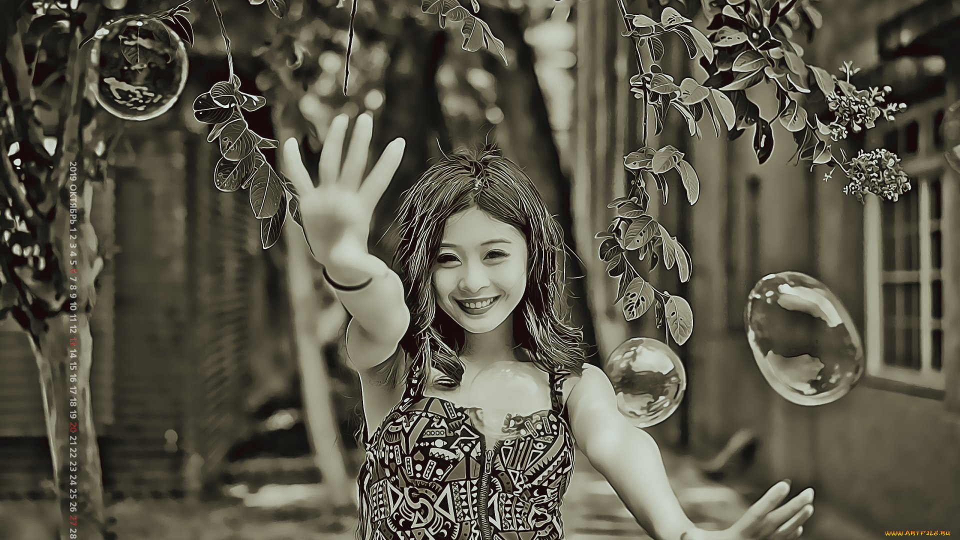 календари, компьютерный, дизайн, пузырь, азиатка, 2019, calendar, девушка, улыбка, женщина