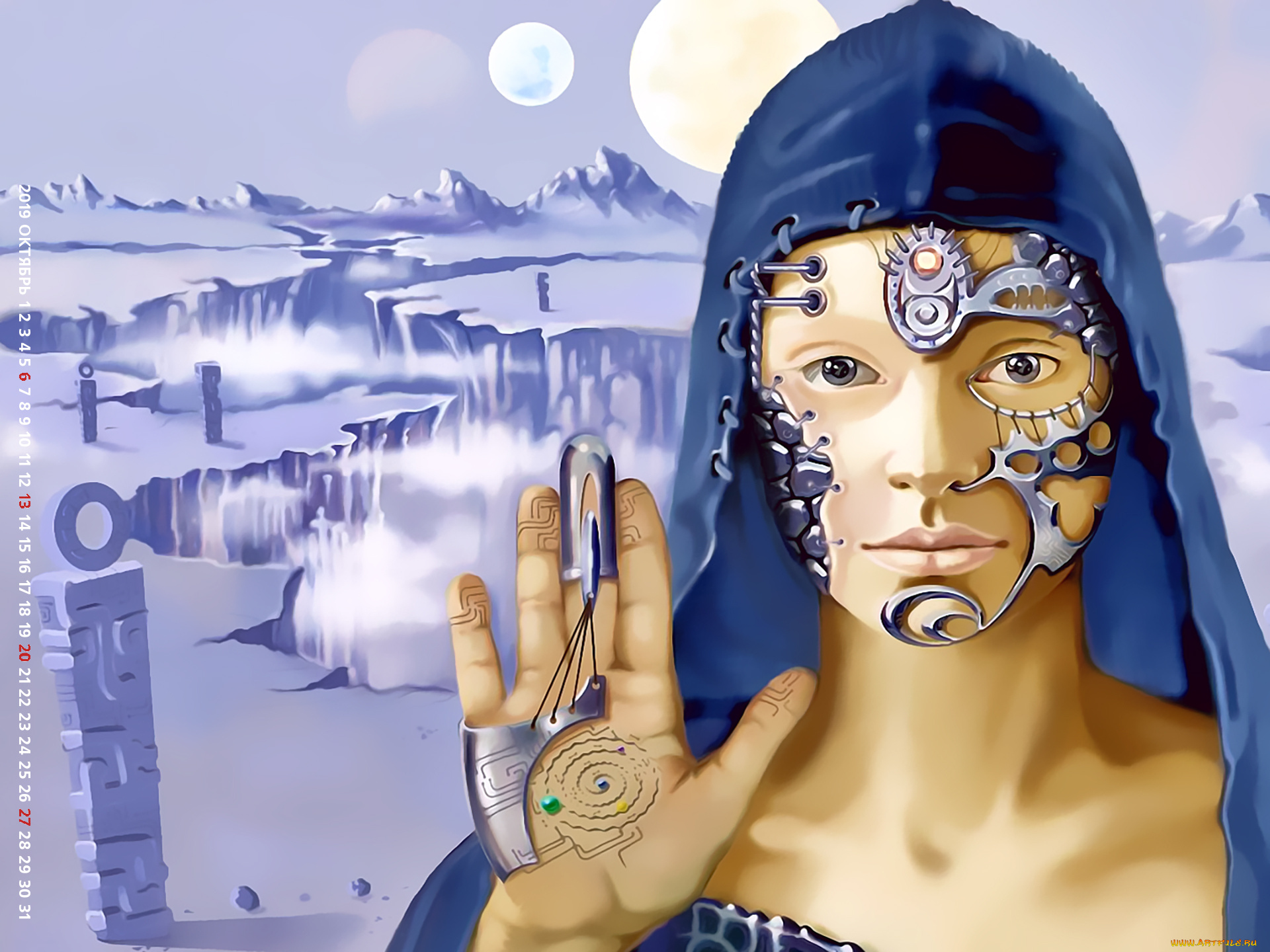 календари, фэнтези, девушка, капюшон, 2019, calendar, механизм