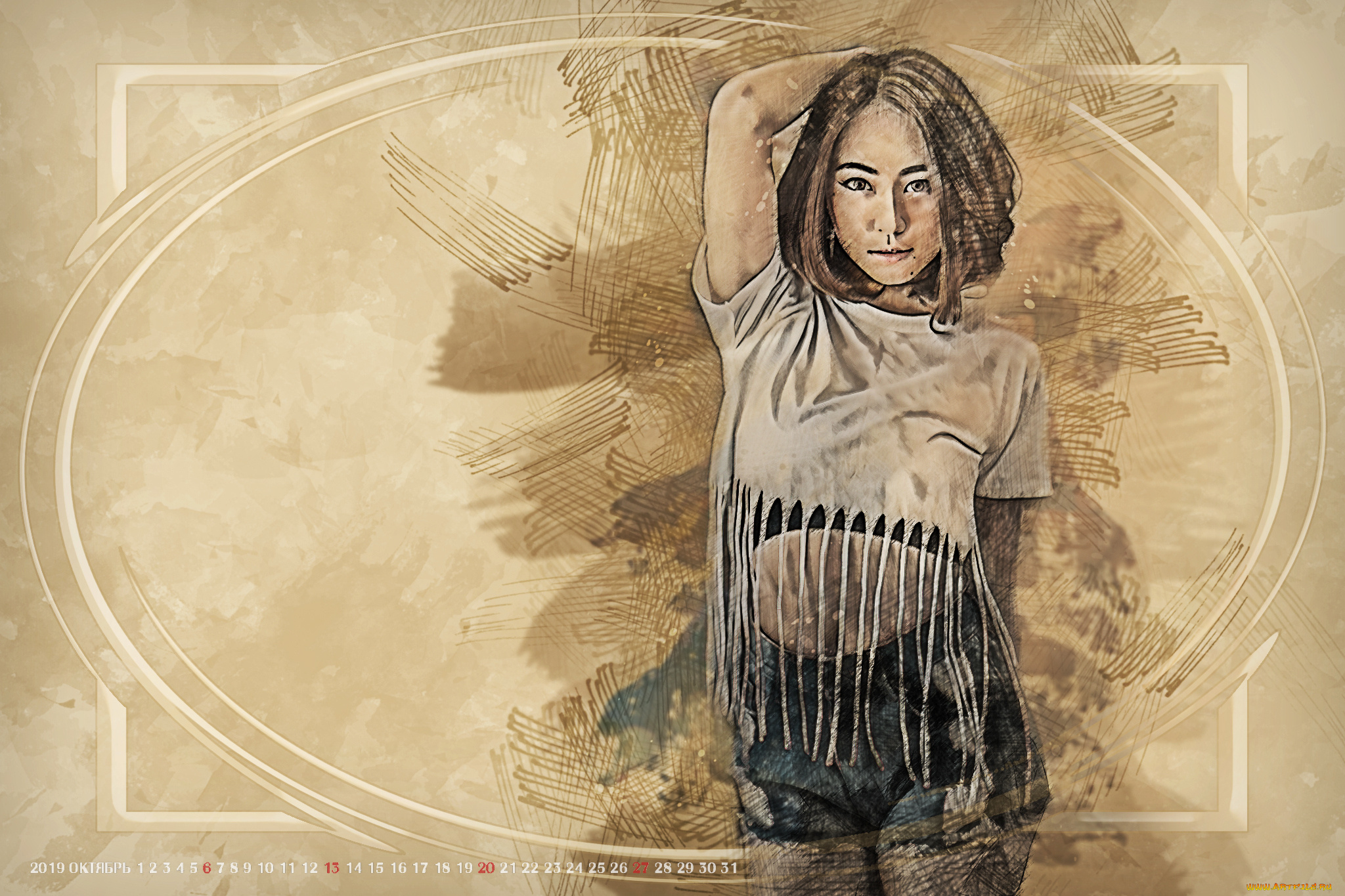календари, компьютерный, дизайн, 2019, calendar, винтаж, ретро, женщина, узор, азиатка, девушка, рисунок, взгляд