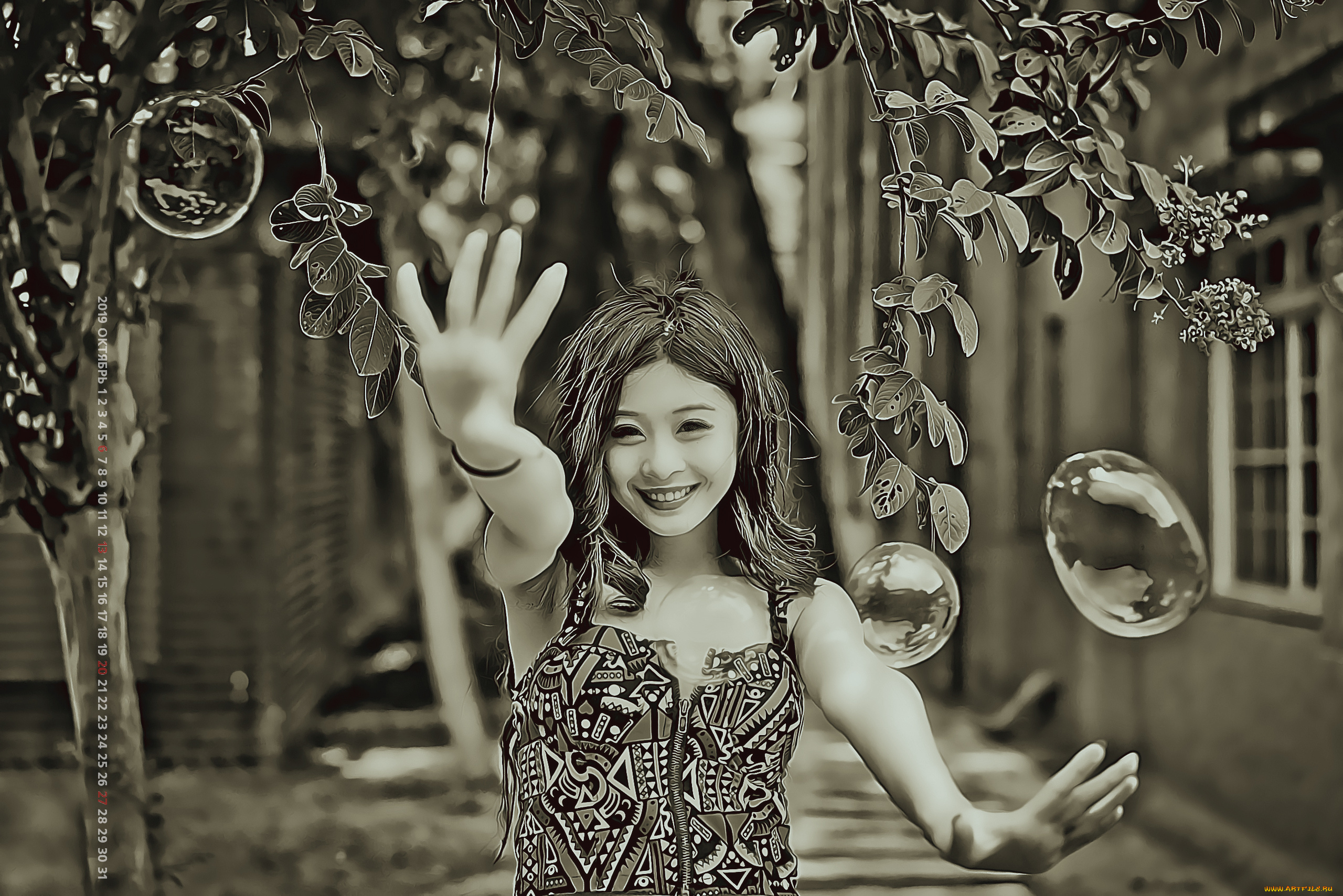 календари, компьютерный, дизайн, пузырь, азиатка, 2019, calendar, девушка, улыбка, женщина