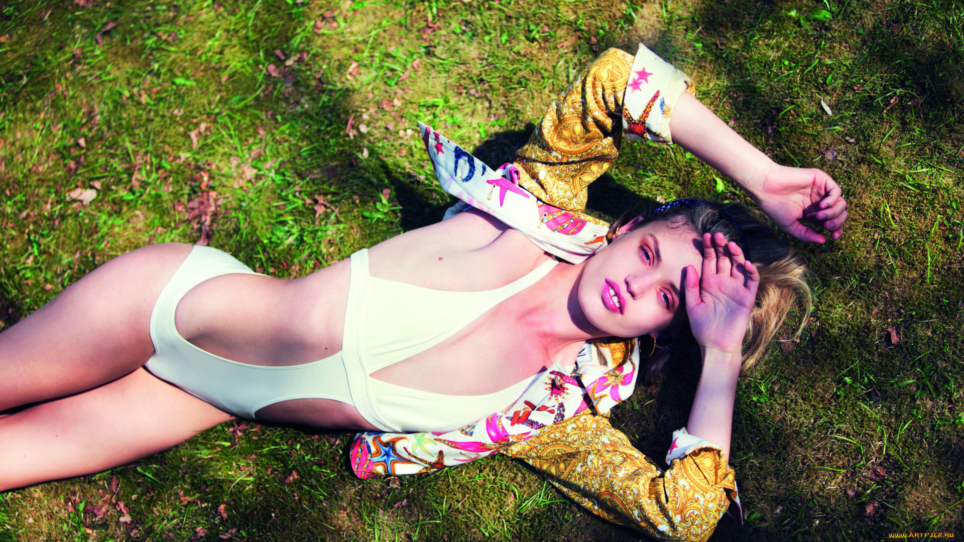 девушки, -, блондинки, , светловолосые, жакет, купальник, лужайка, georgia, may, jagger