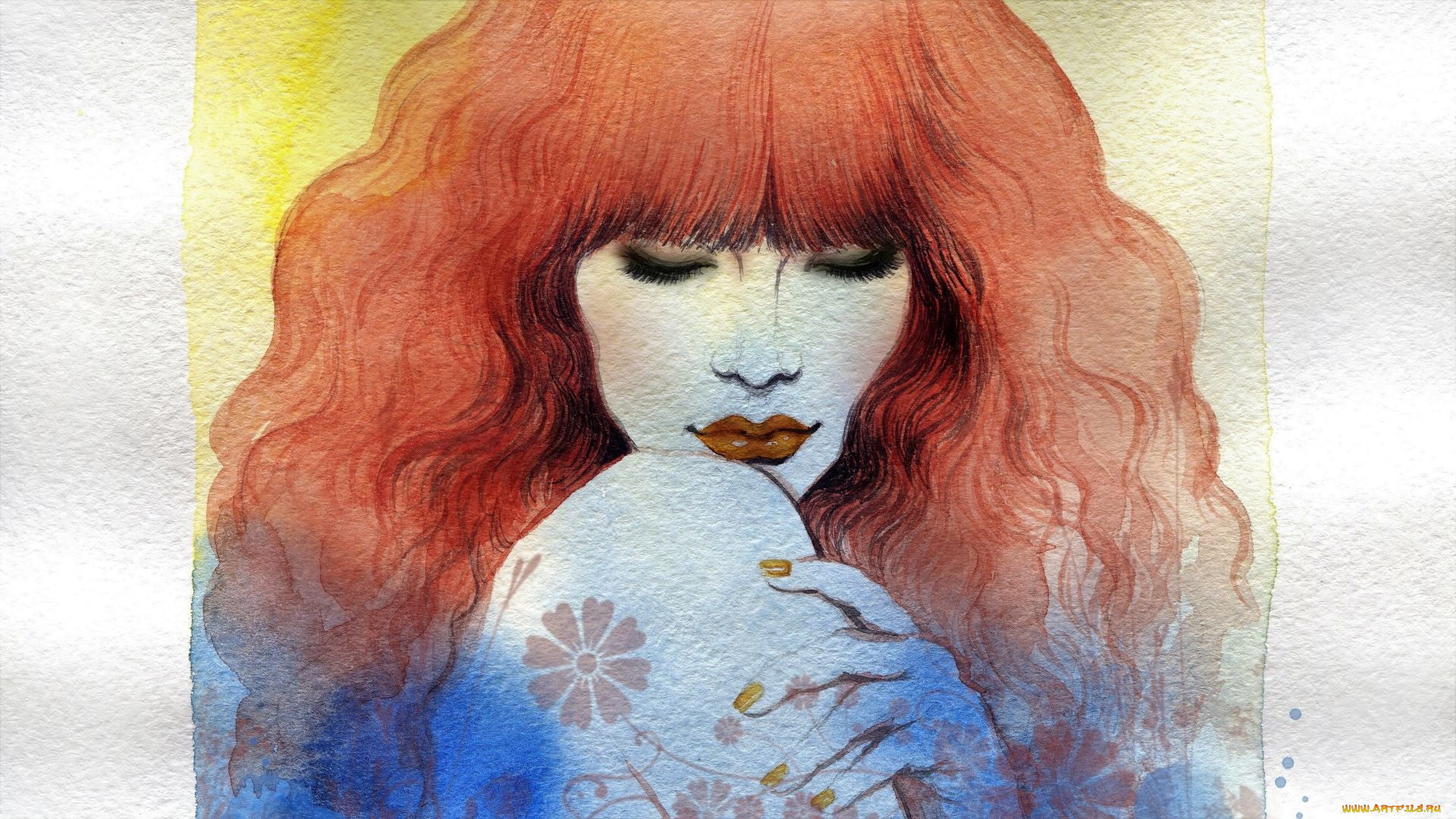 рисованное, люди, женщина, рыжая, лицо