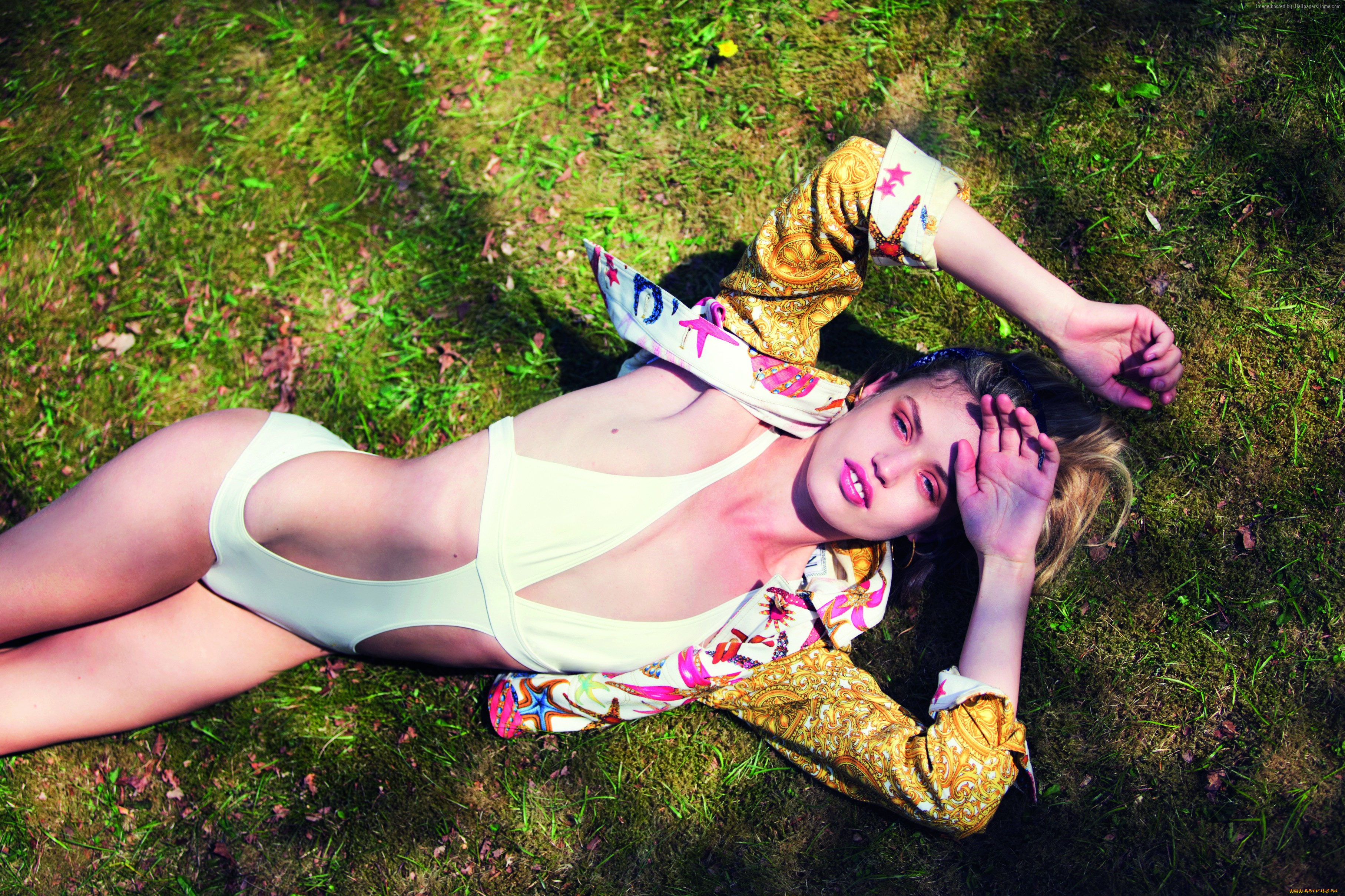 девушки, -, блондинки, , светловолосые, жакет, купальник, лужайка, georgia, may, jagger