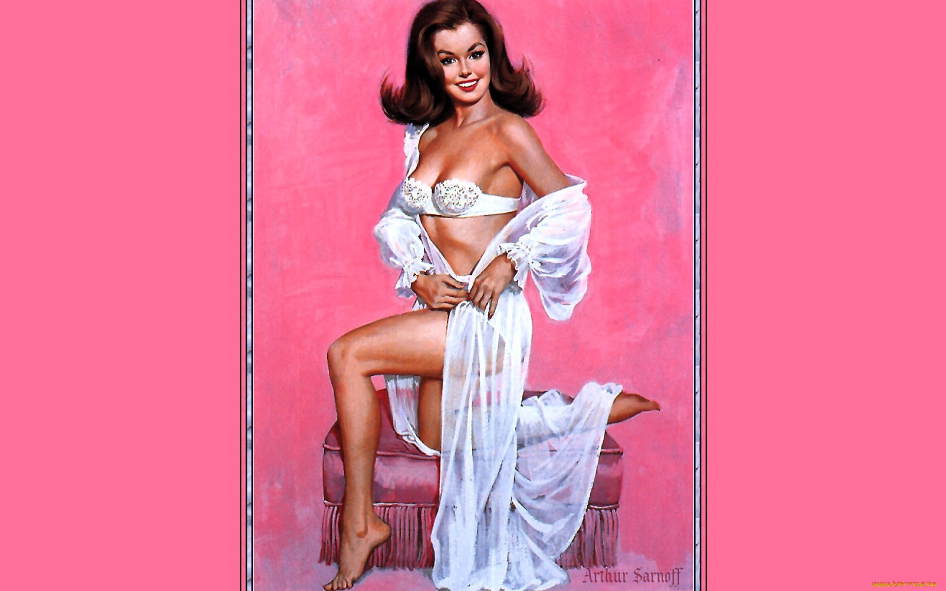 рисованное, arthur, saron, sarnoff, девушка, белье, пуфик