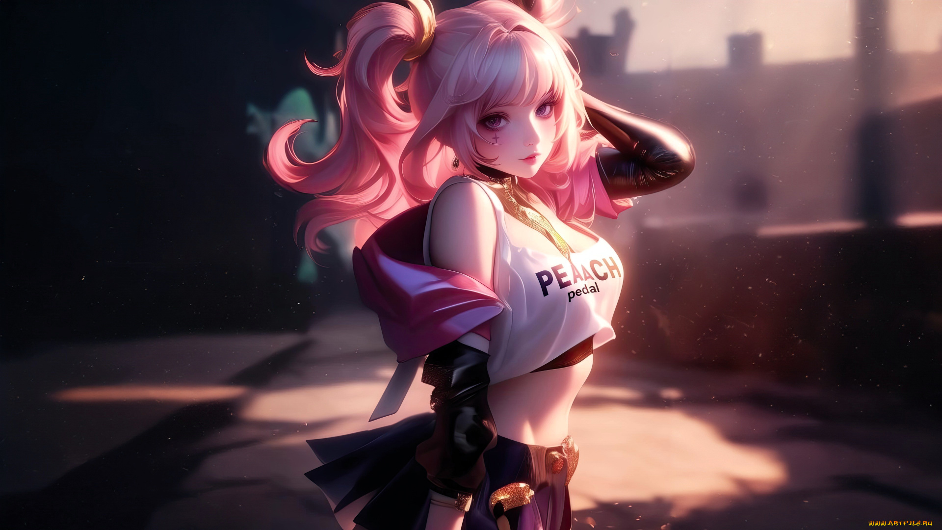 аниме, unknown, , другое, , девушка, топ, юбка, куртка, город