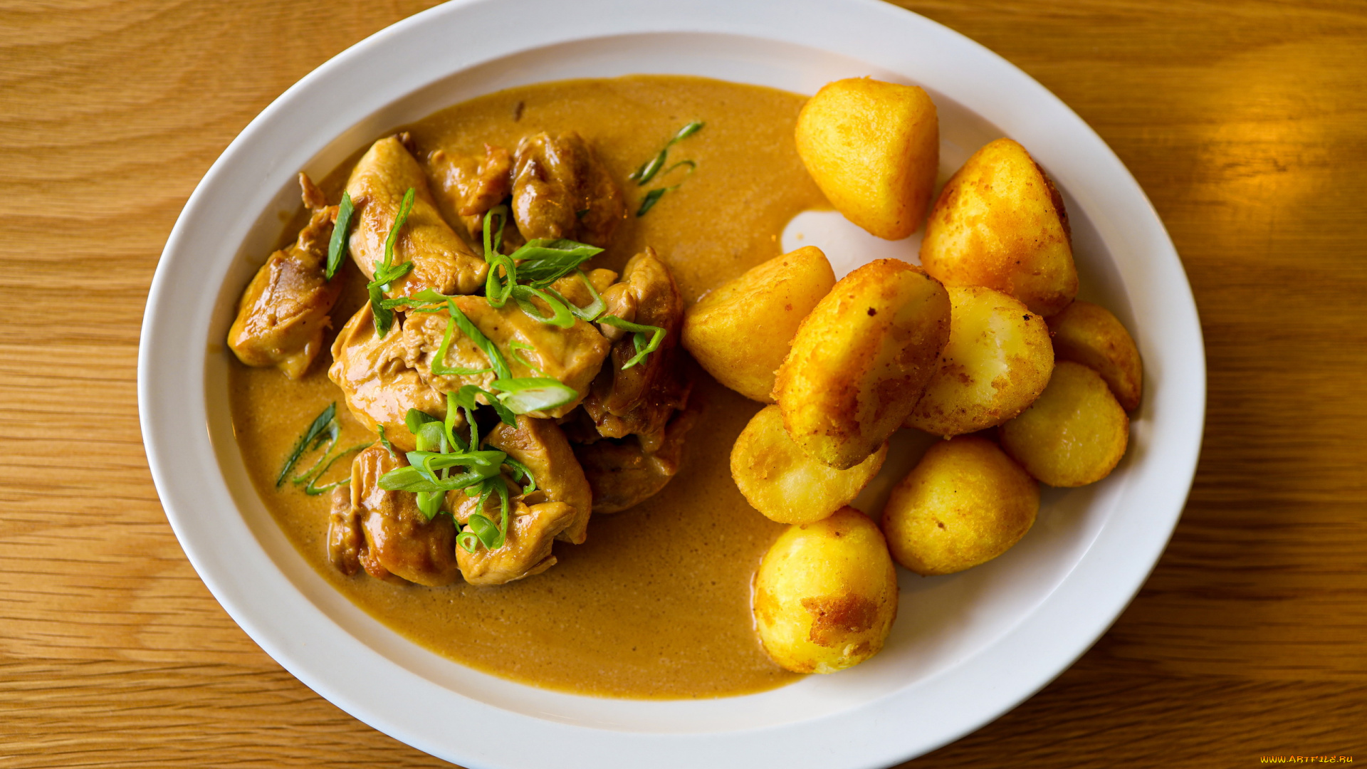 еда, мясные, блюда, картошка, соус, мясо, зелень