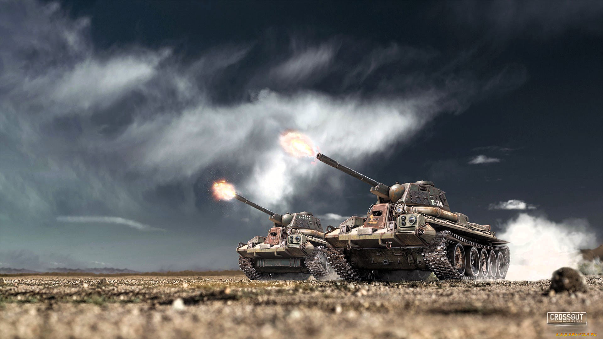 видео, игры, crossout, танки, огонь, поле, облака