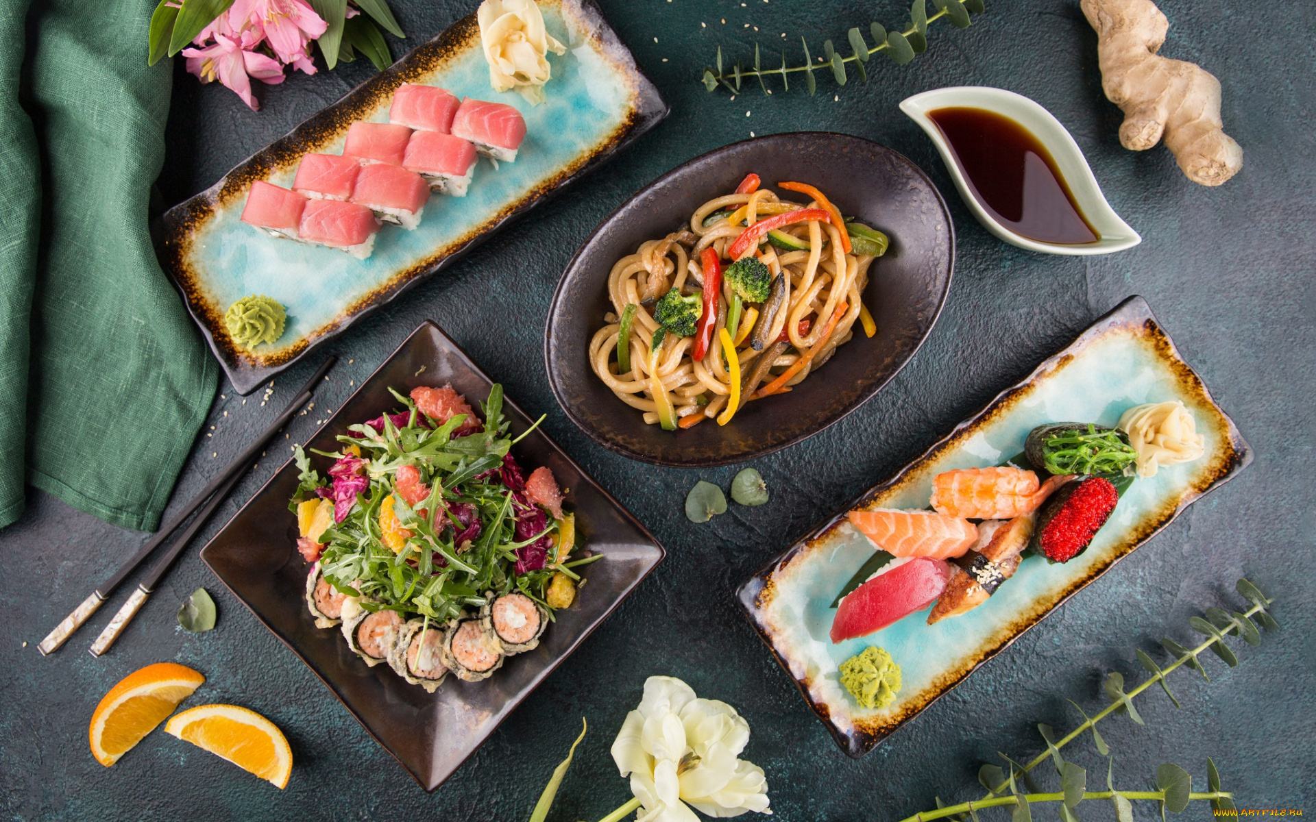 еда, разное, имбирь, роллы, лапша, суши