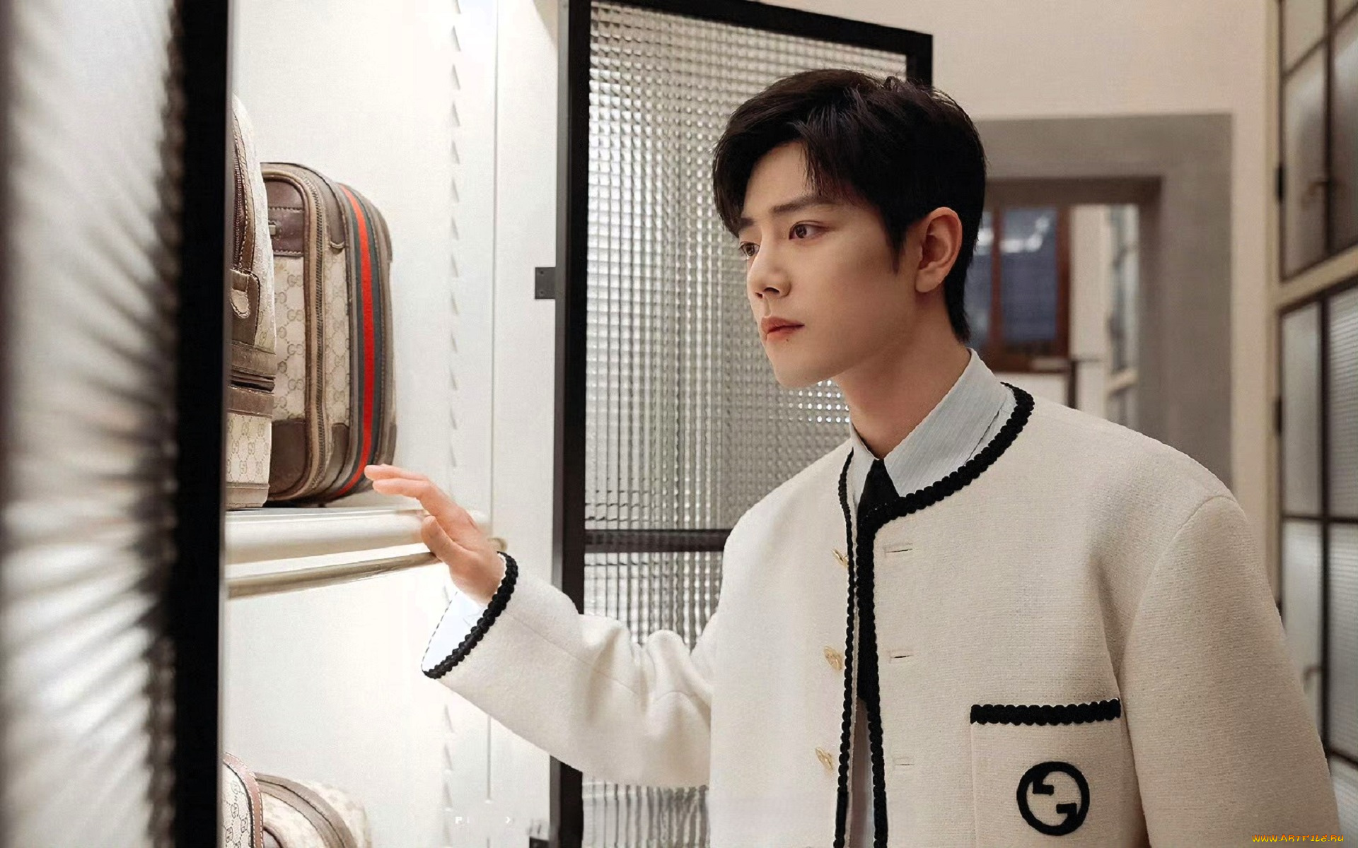 мужчины, xiao, zhan, актер, пиджак, полки, сумки