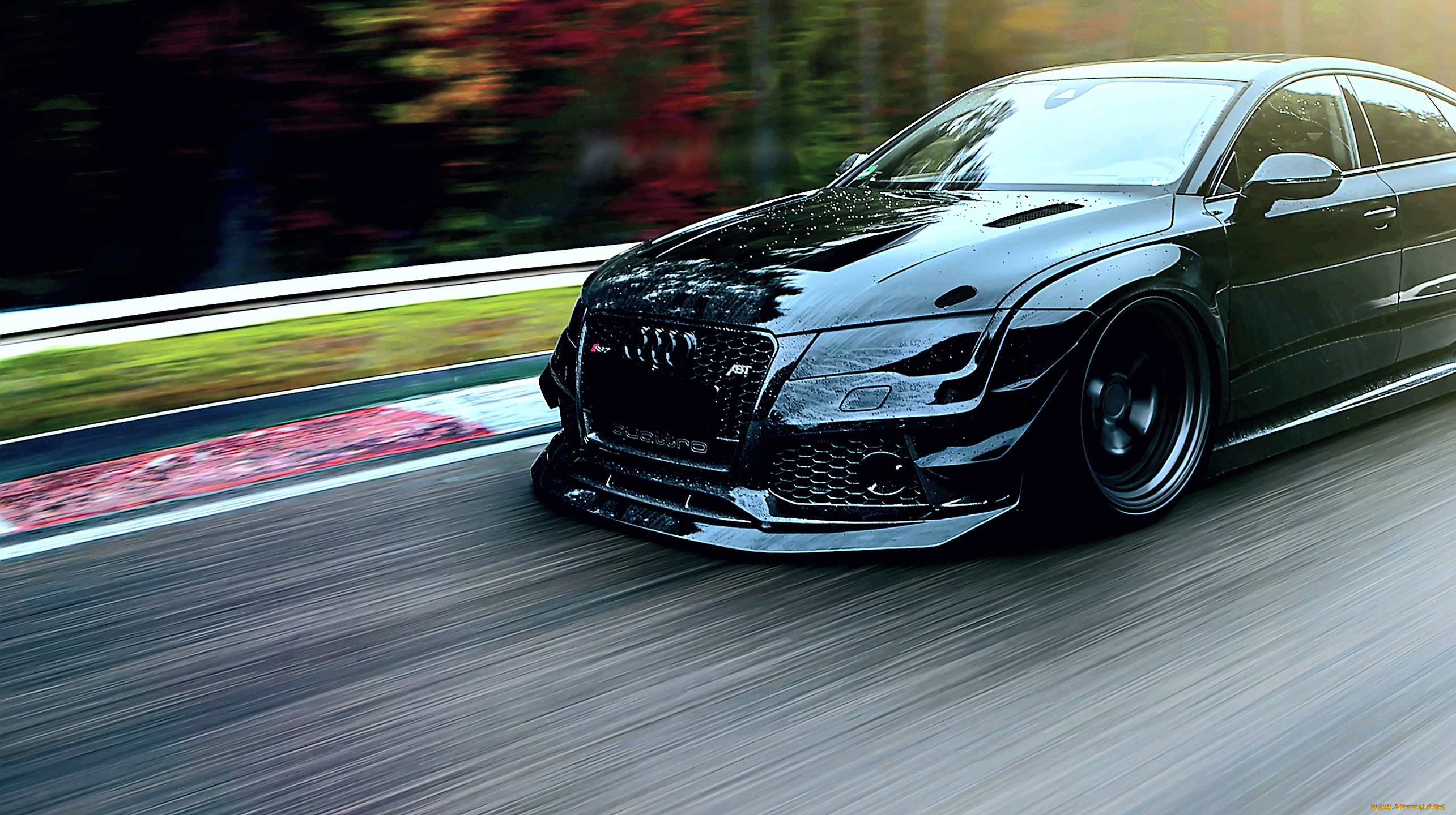 audi, rs7, автомобили, фрагменты, автомобиля, черный, скорость, дорога