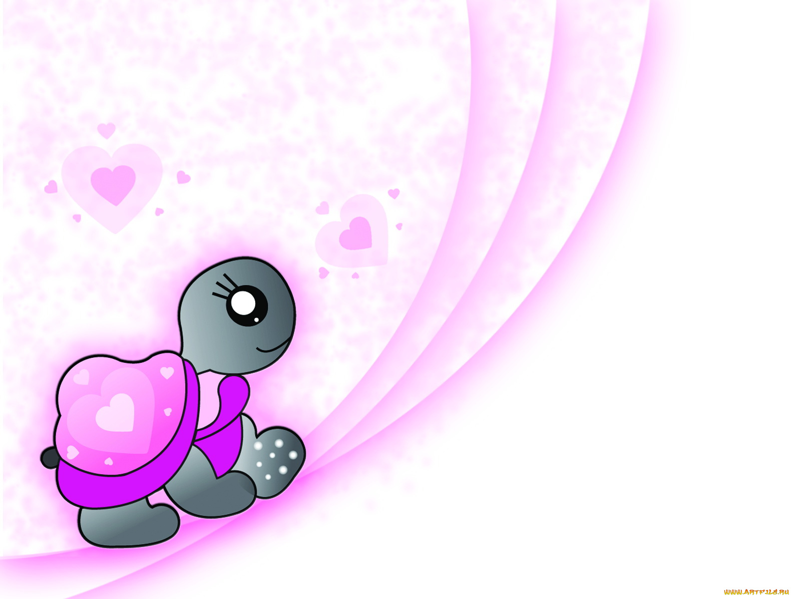 векторная, графика, сердечки, черепаха