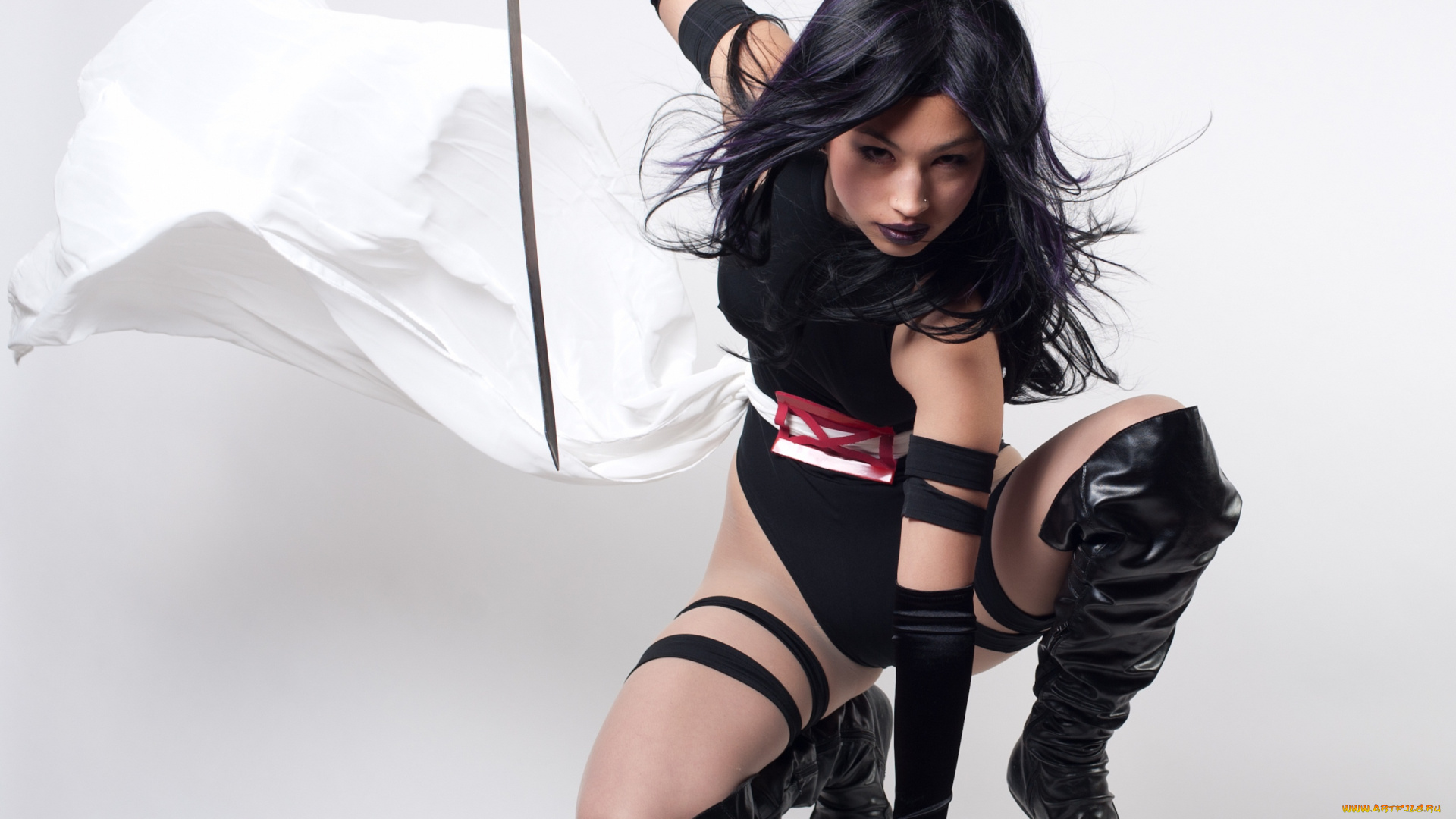 девушки, -unsort, , девушки, с, оружием, девушка, косплей, psylocke, marvel, поза, оружие, взгляд