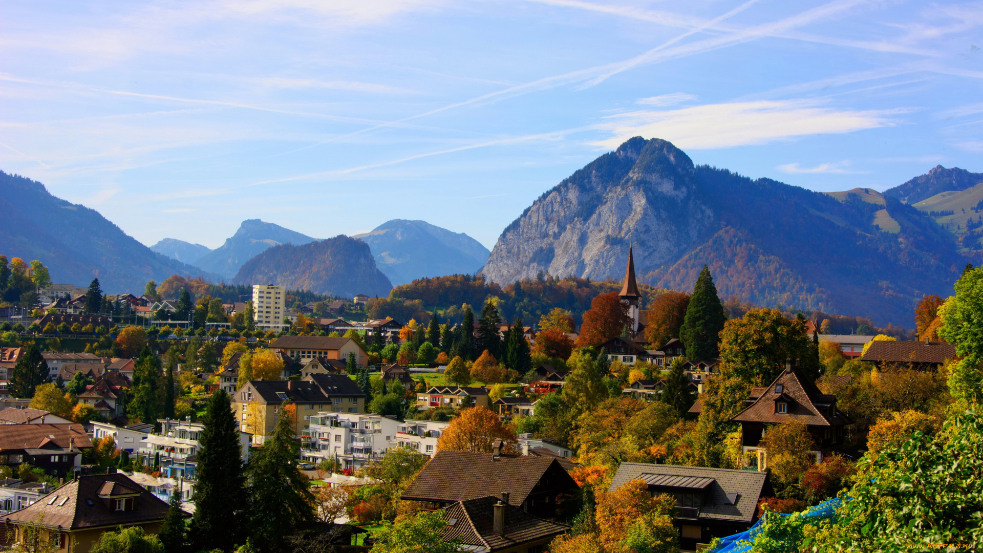 шпиц, , швейцария, города, -, пейзажи, дома, пейзаж, горы, шпиц, швейцария