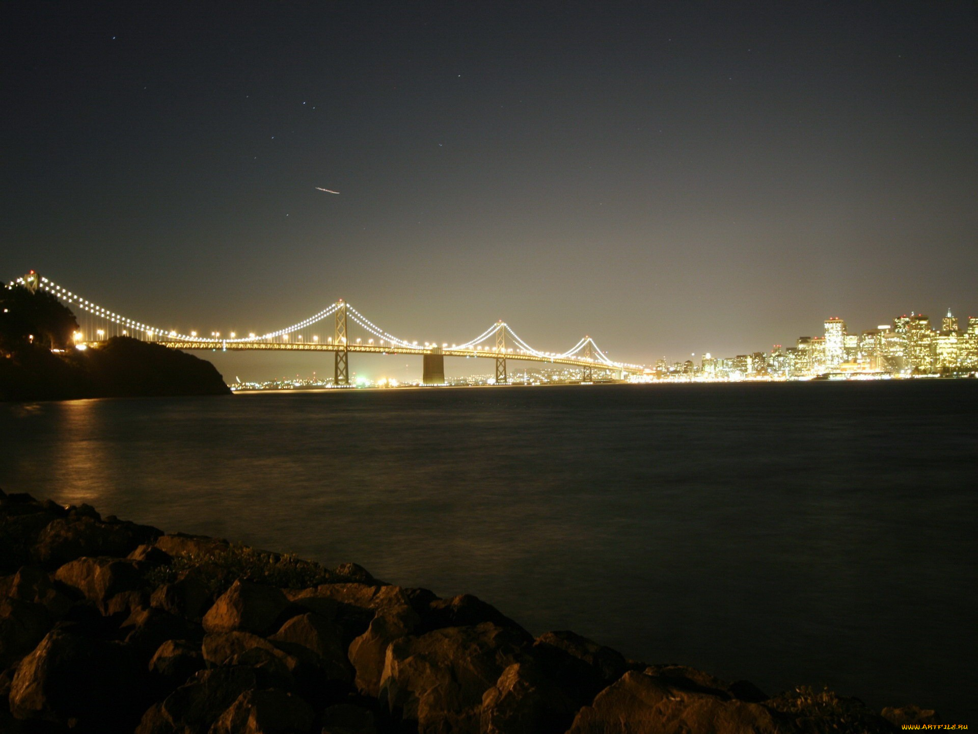 города, -, мосты, дома, город, огни, здания, берега, река, ночь, мост