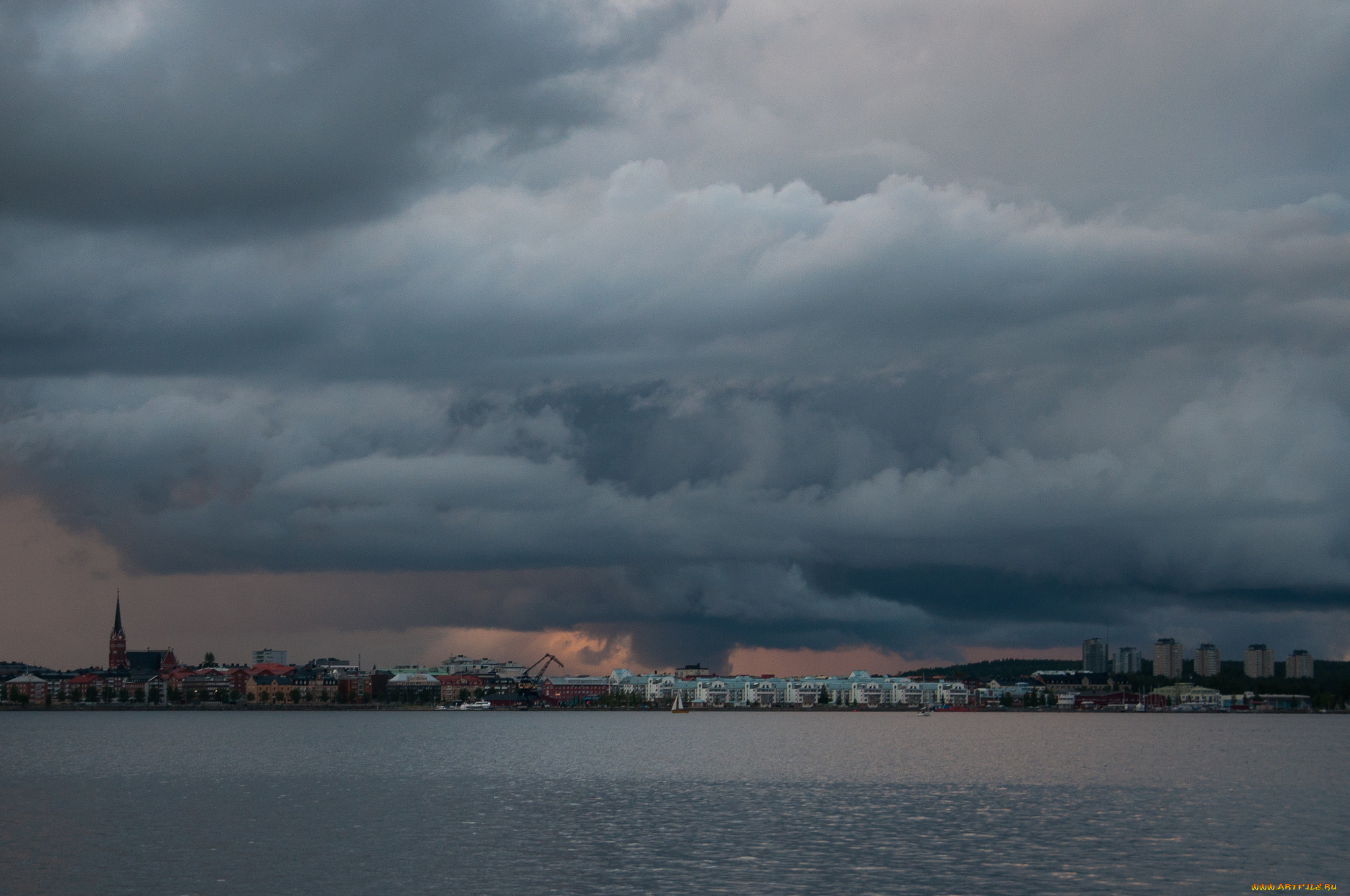 города, -, панорамы, тучи, город, море