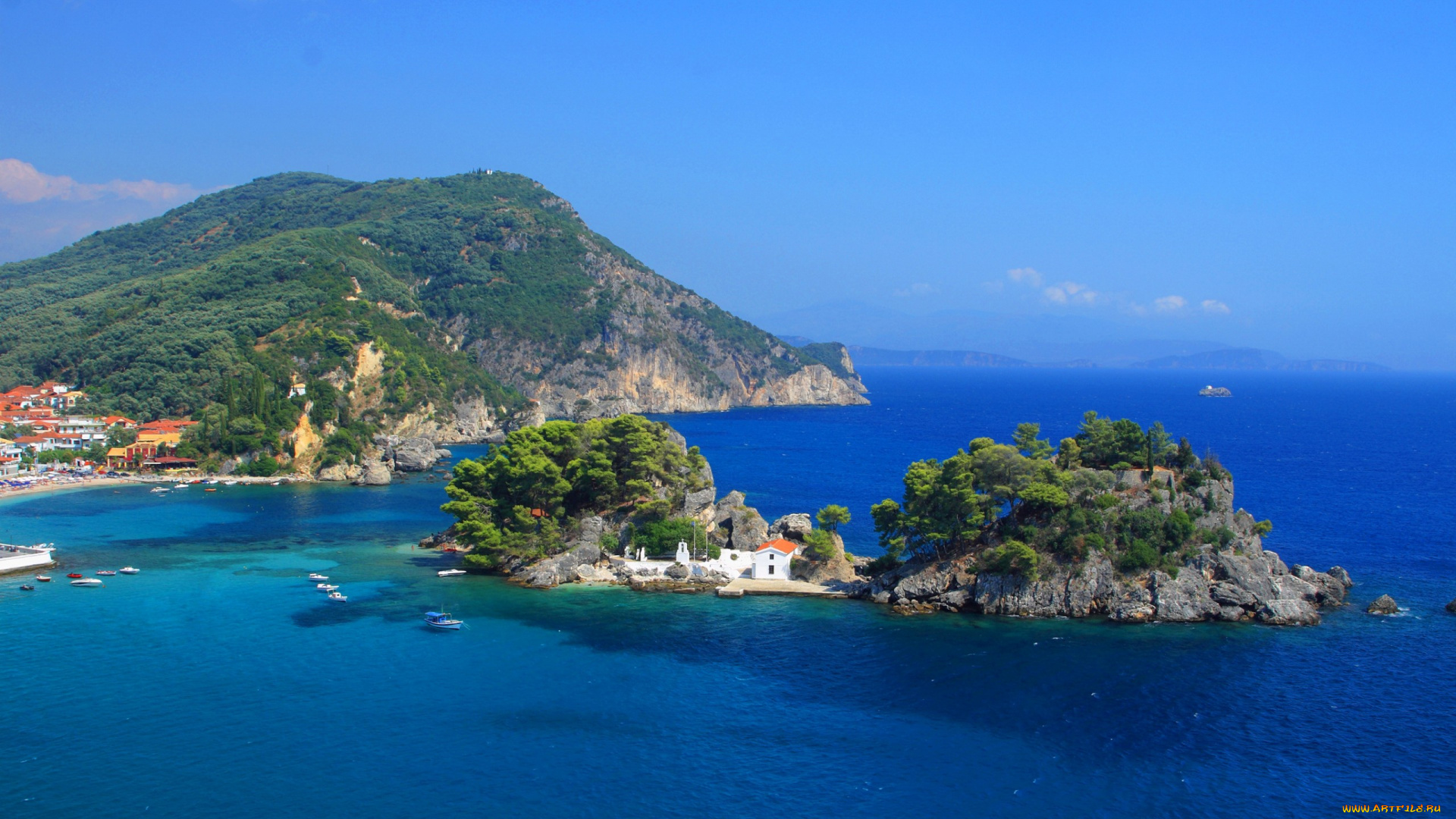города, -, пейзажи, горы, лодки, острова, panagia, море, греция