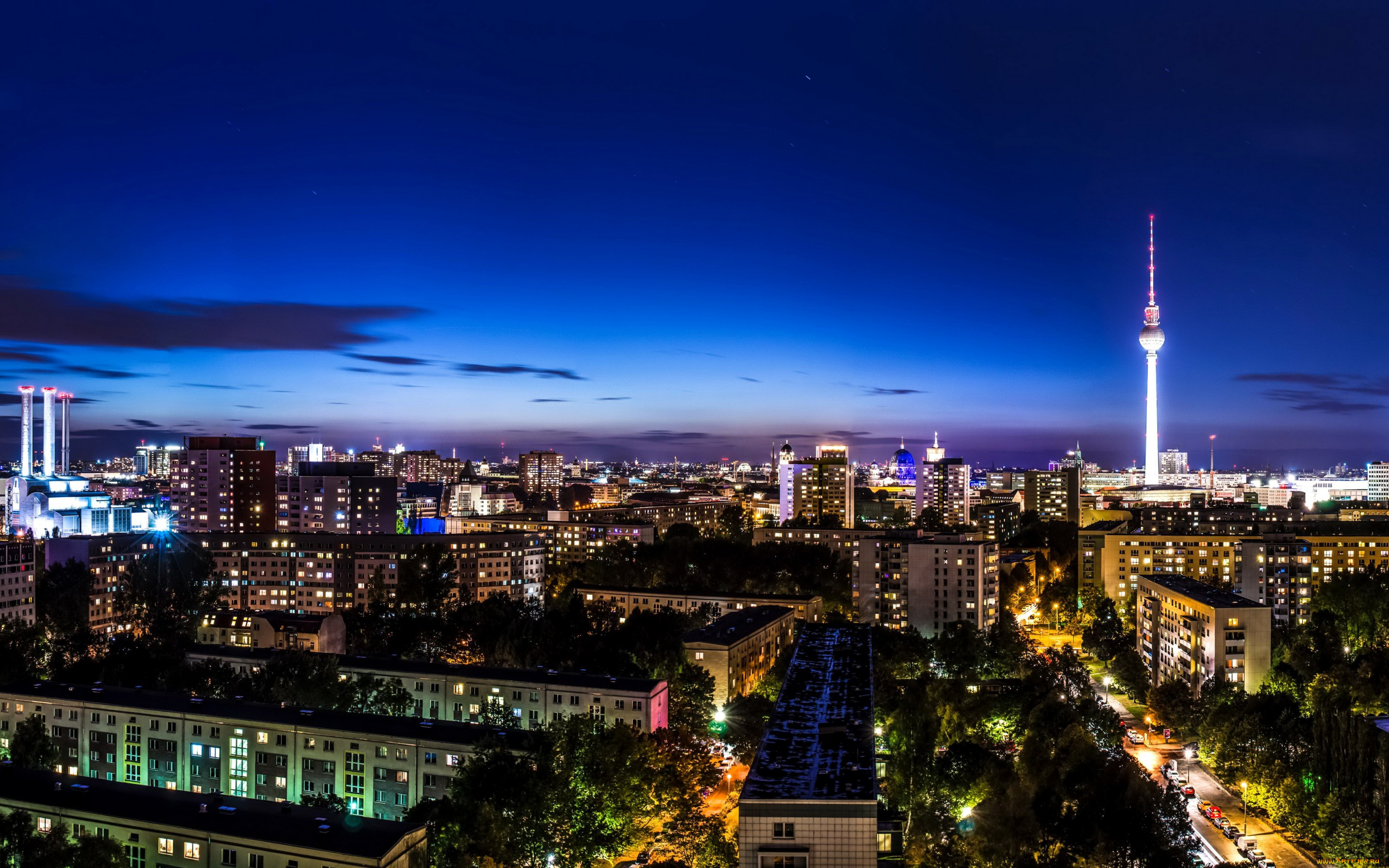 города, берлин, , германия, берлин, вид, сверху, небо, огни, ночь, дома, улицы