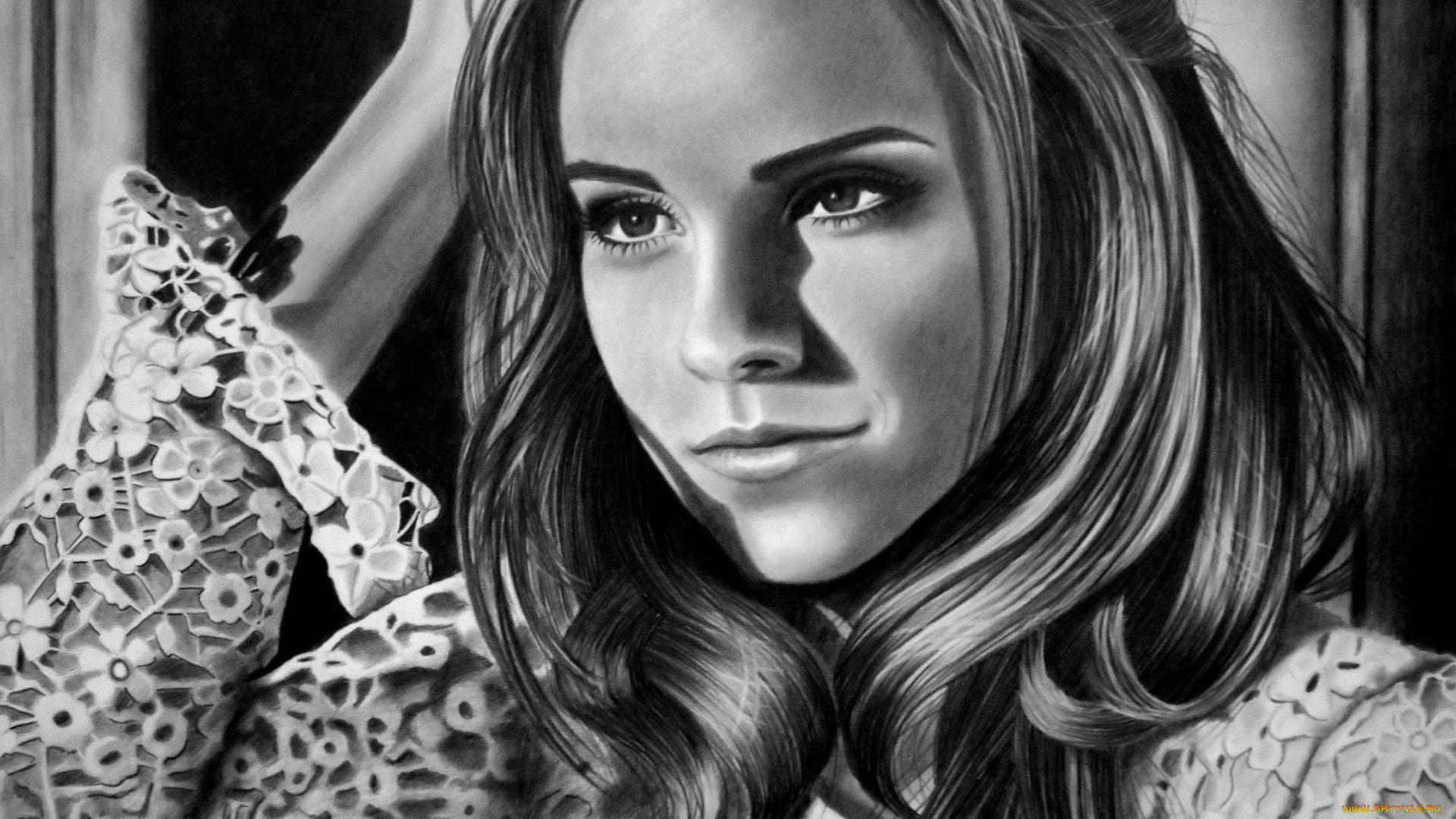 emma, watson, рисованное, люди, взгляд, фон, девушка