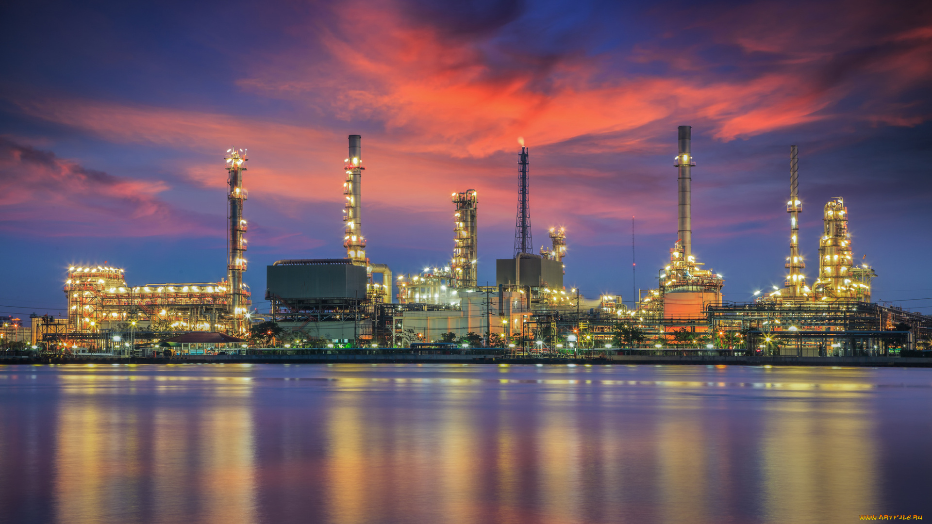 города, бангкок, , таиланд, нефтеперерабатывающий, завод, небо, бангкок, отражение, oil, refinery, plant