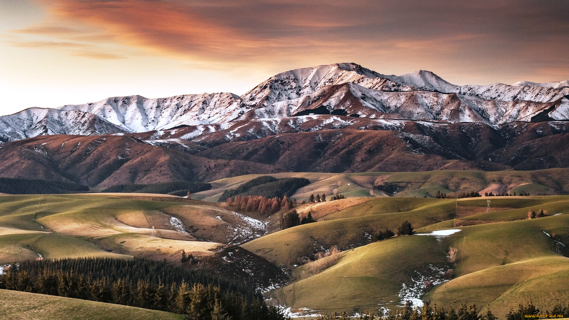 природа, горы, тучи, долина, холмы