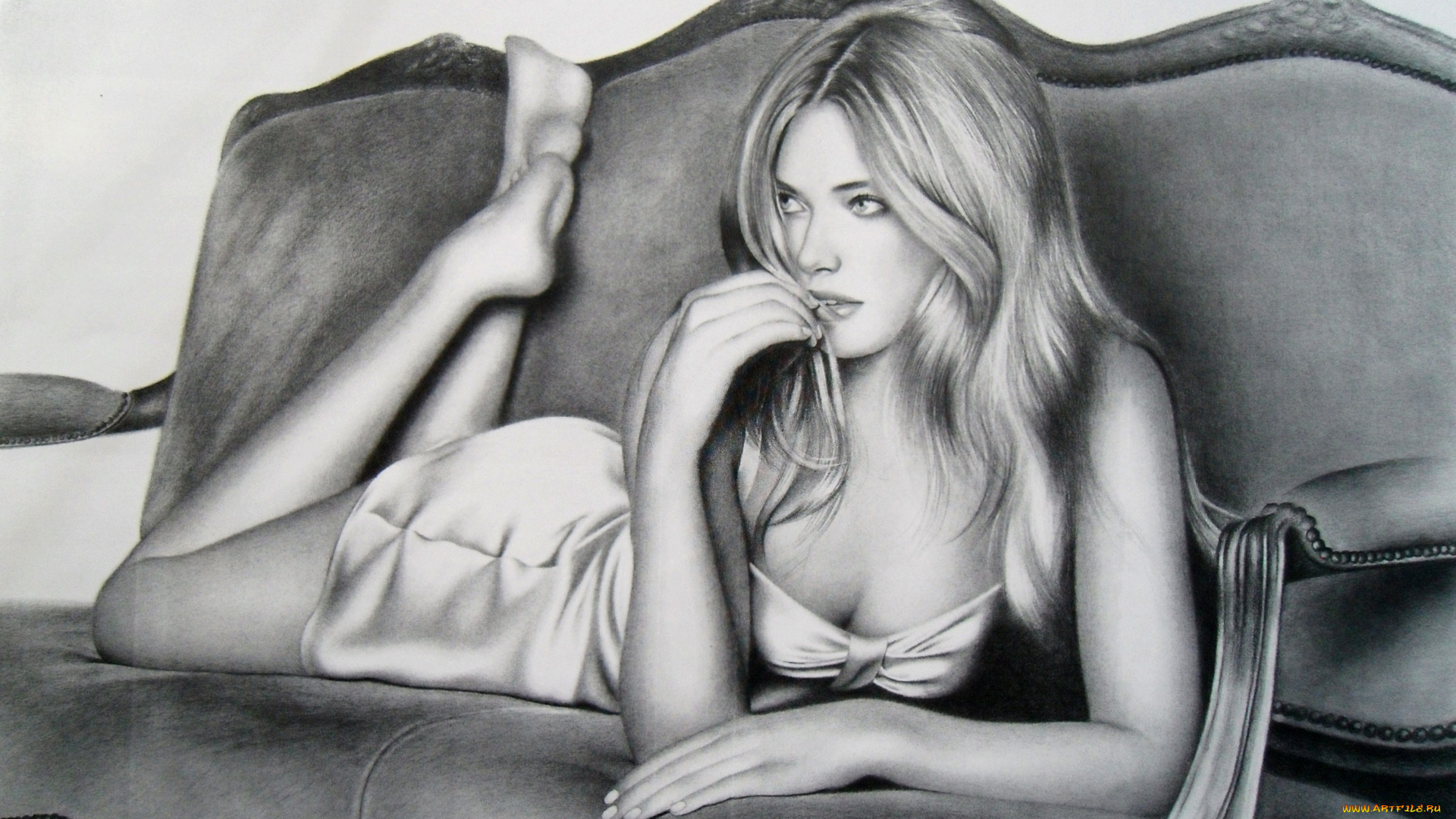 рисованное, люди, фон, девушка, диван